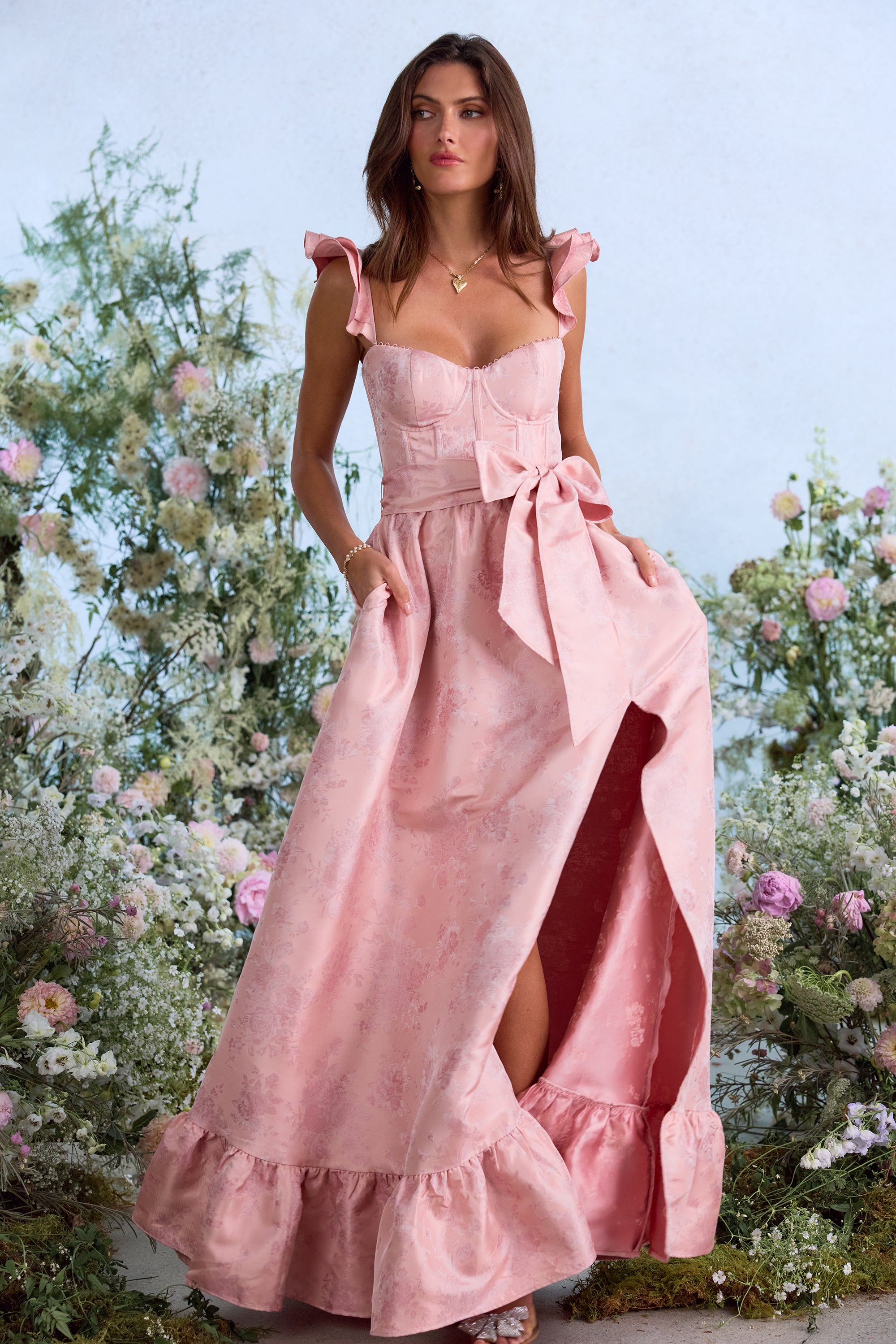The Veronica Dress in Light Pink Windsor Brocade 00 / Light Pink Windsor Brocade