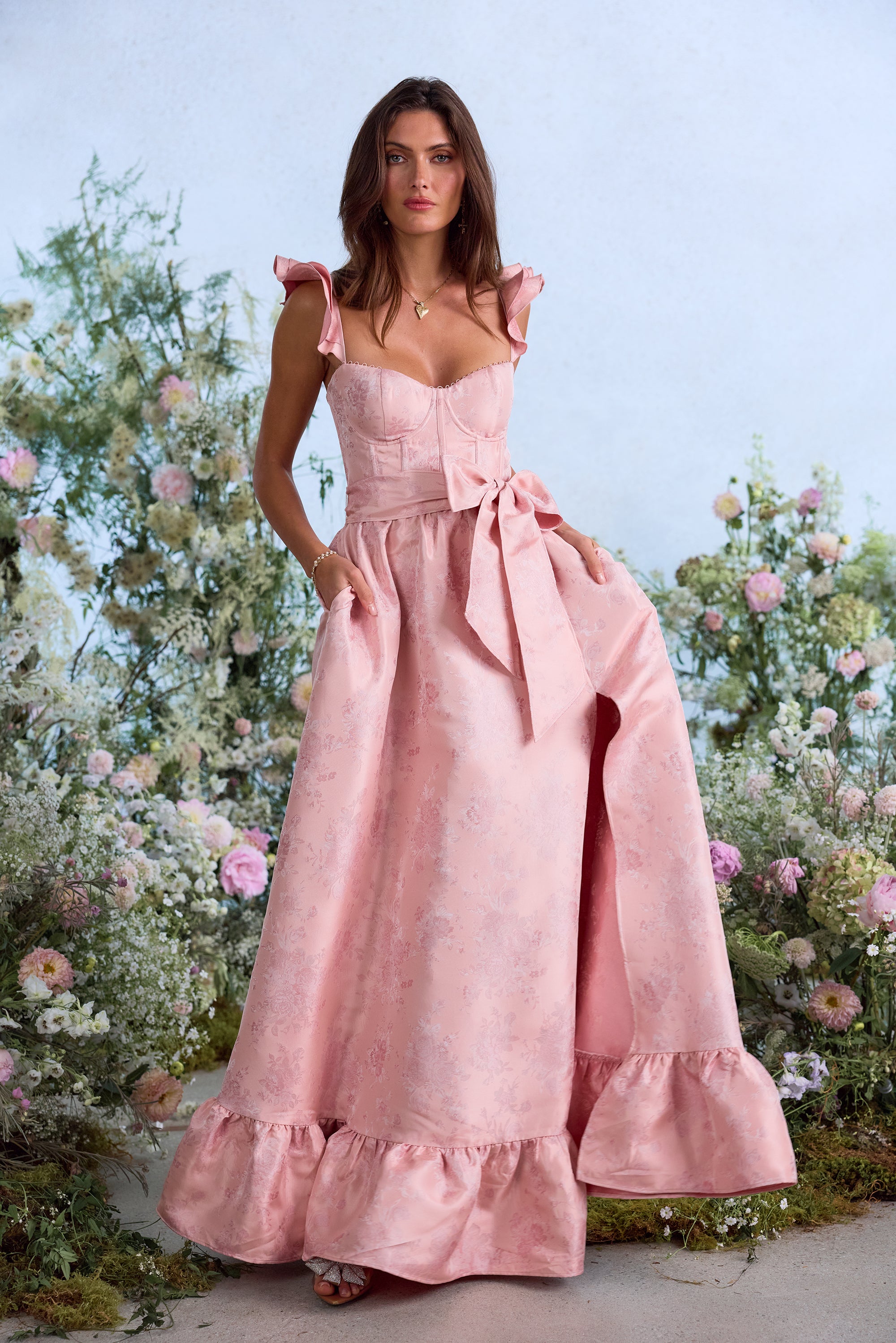 The Veronica Dress in Light Pink Windsor Brocade 00 / Light Pink Windsor Brocade