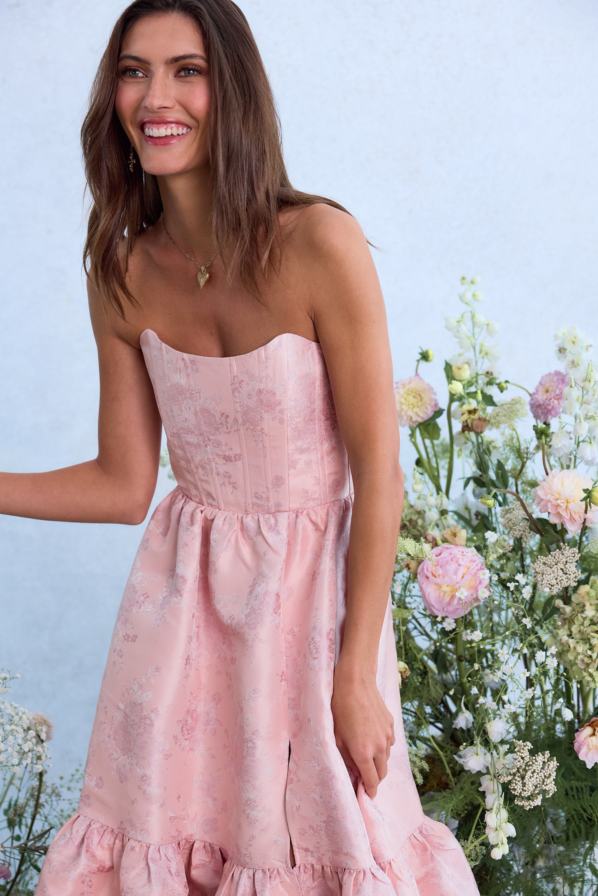 The Virginia Dress in Light Pink Windsor Brocade V. Chapman The Virginia Dress in Light Pink Windsor Brocade V. Chapman