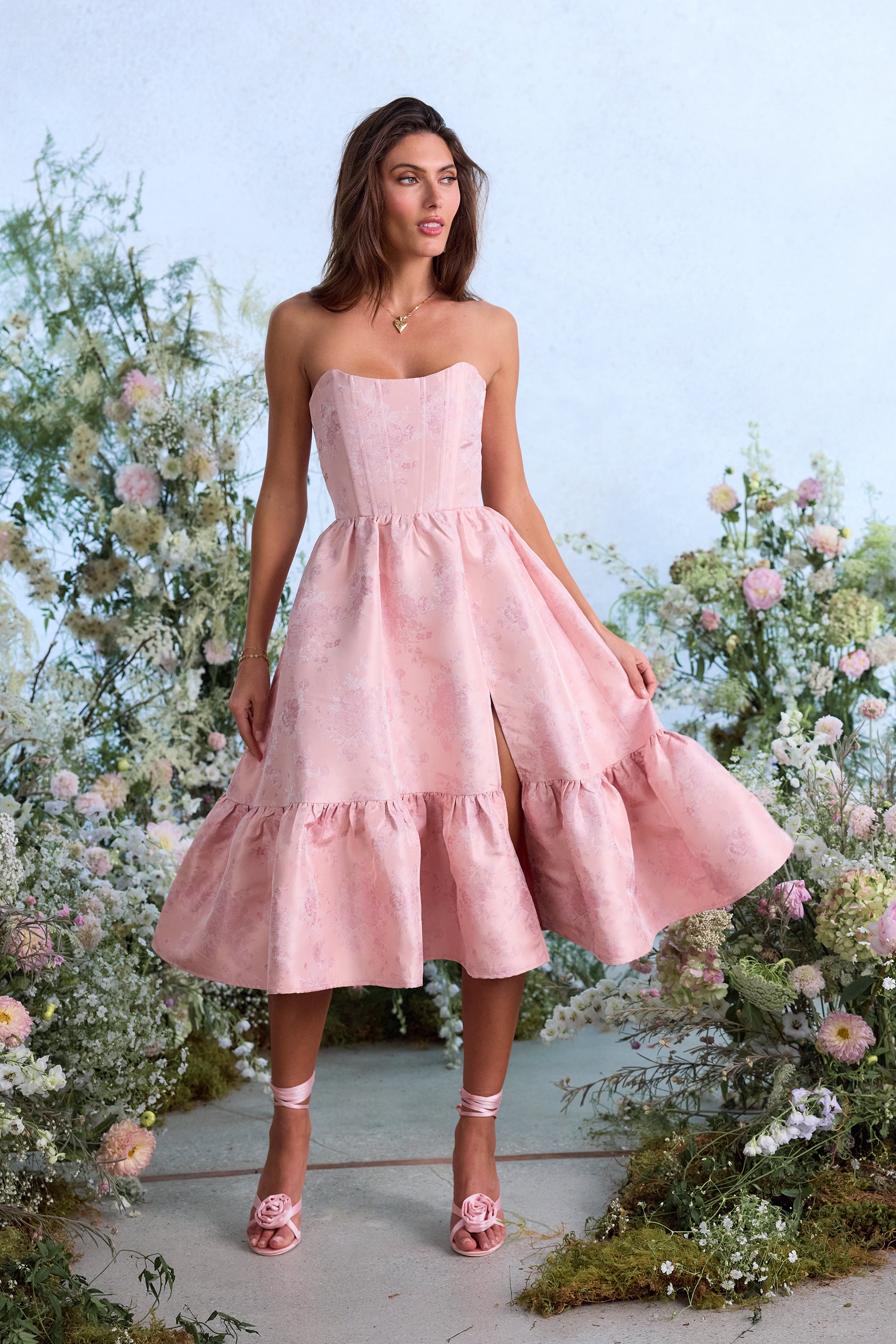 The Virginia Dress in Light Pink Windsor Brocade 4 / Light Pink Windsor Brocade The Virginia Dress in Light Pink Windsor Brocade 4 / Light Pink Windsor Brocade
