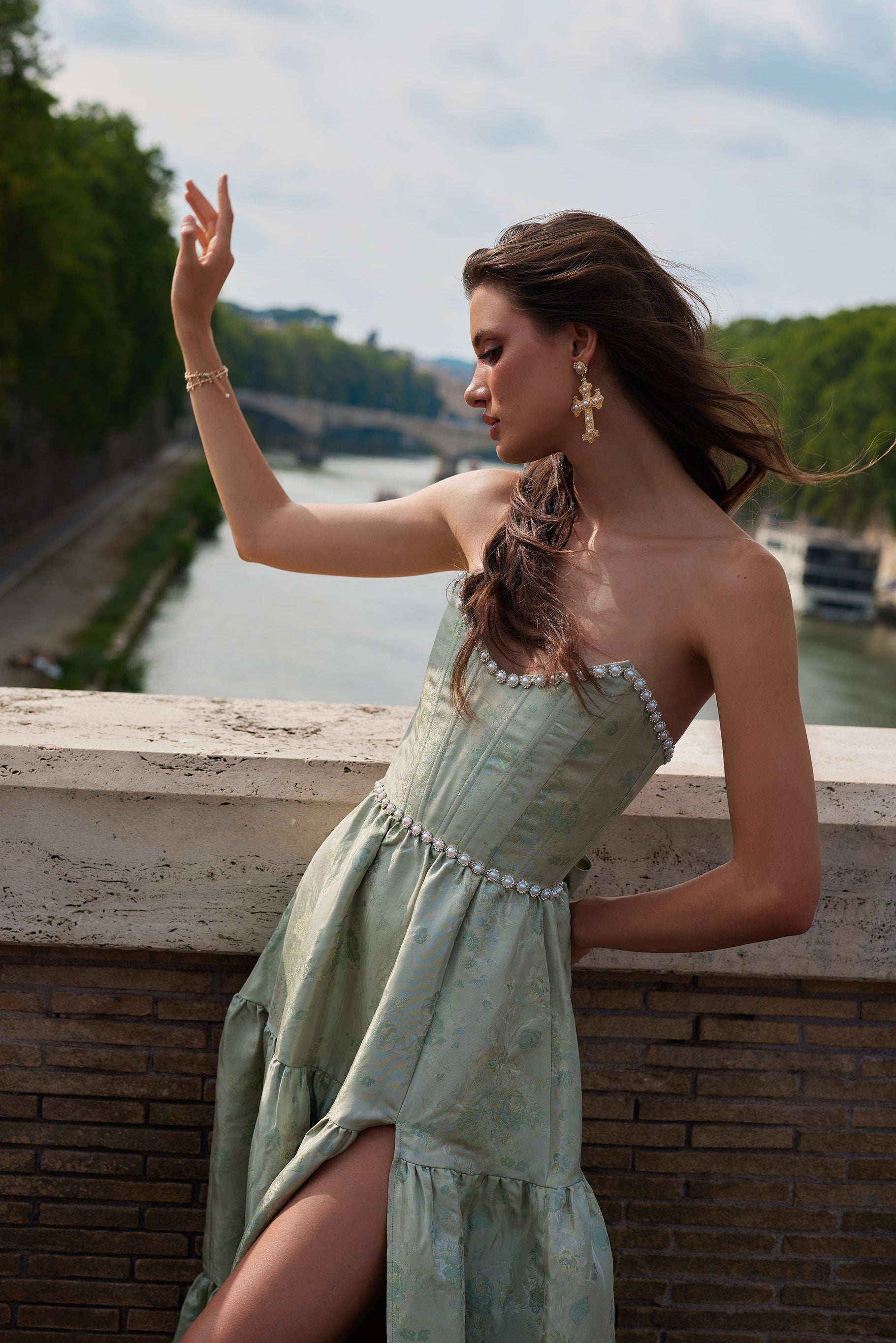 windsor mint green dress Cocktail, Prom, Party Dress-Size 3 accented with sparkling pearl and crystal beaded trim Sparkly Sage Green Dress for