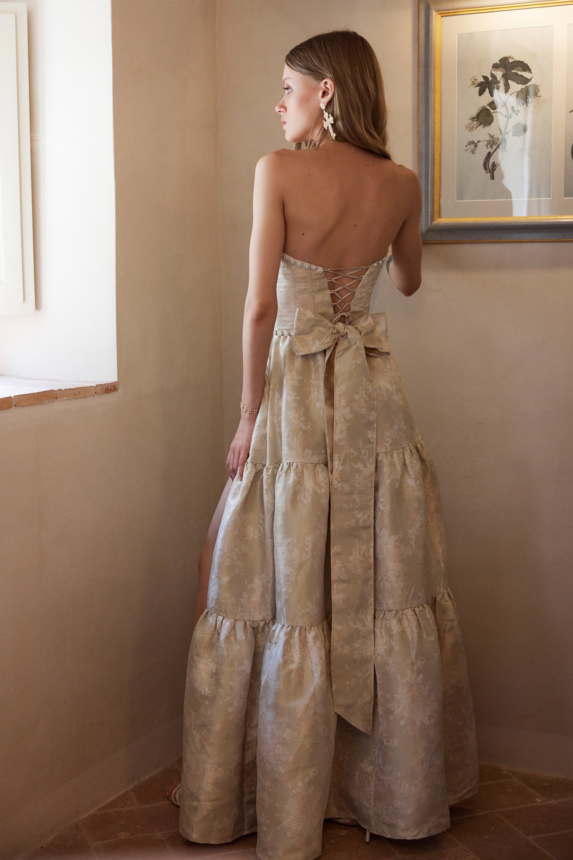 The Vivian Dress in Taupe Windsor Brocade 00 / Taupe Windsor Brocade The Vivian Dress in Taupe Windsor Brocade 00 / Taupe Windsor Brocade