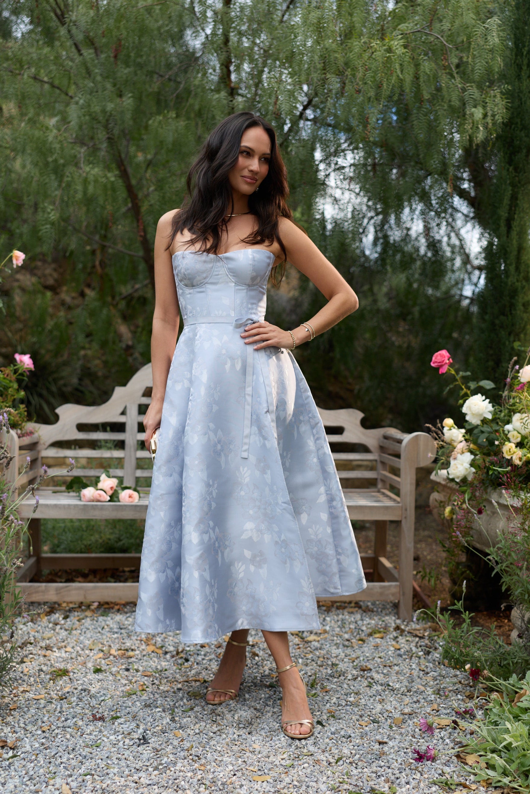The Vanessa Dress in Icelandic Blue Baroque Floral 14 / Icelandic Blue Baroque