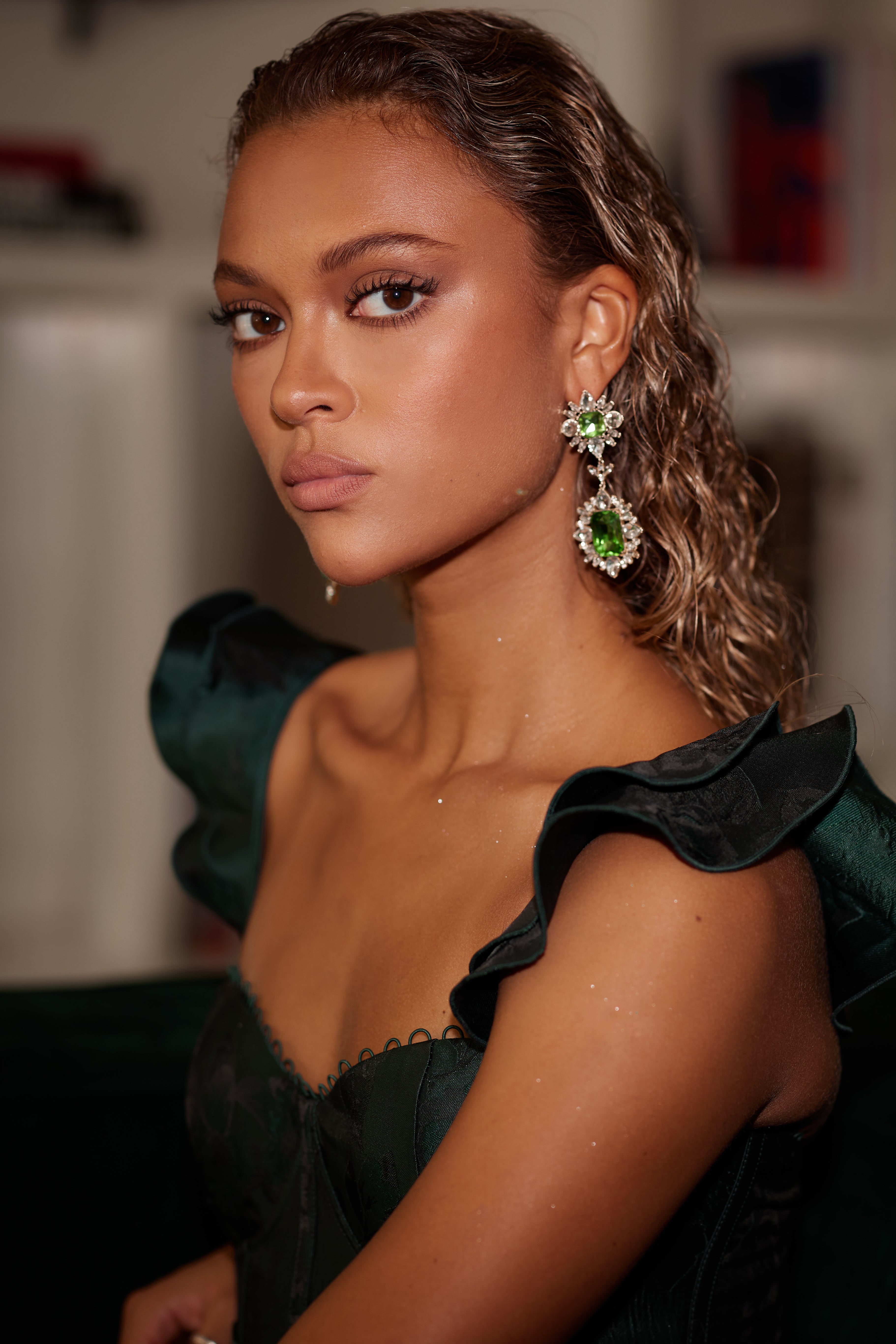 earrings for dark green dress NicoBlu Hadley Tear Drop Earrings in Emerald Green