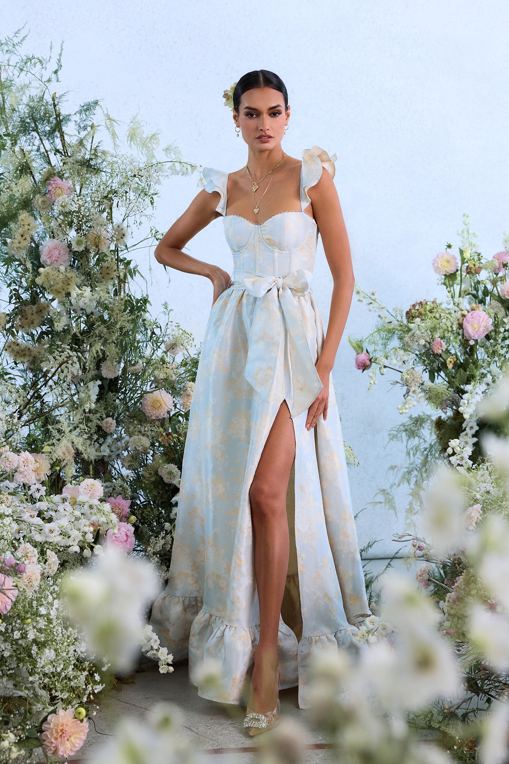 The Veronica Dress in Sky Windsor Brocade 14 / Sky Windsor Brocade