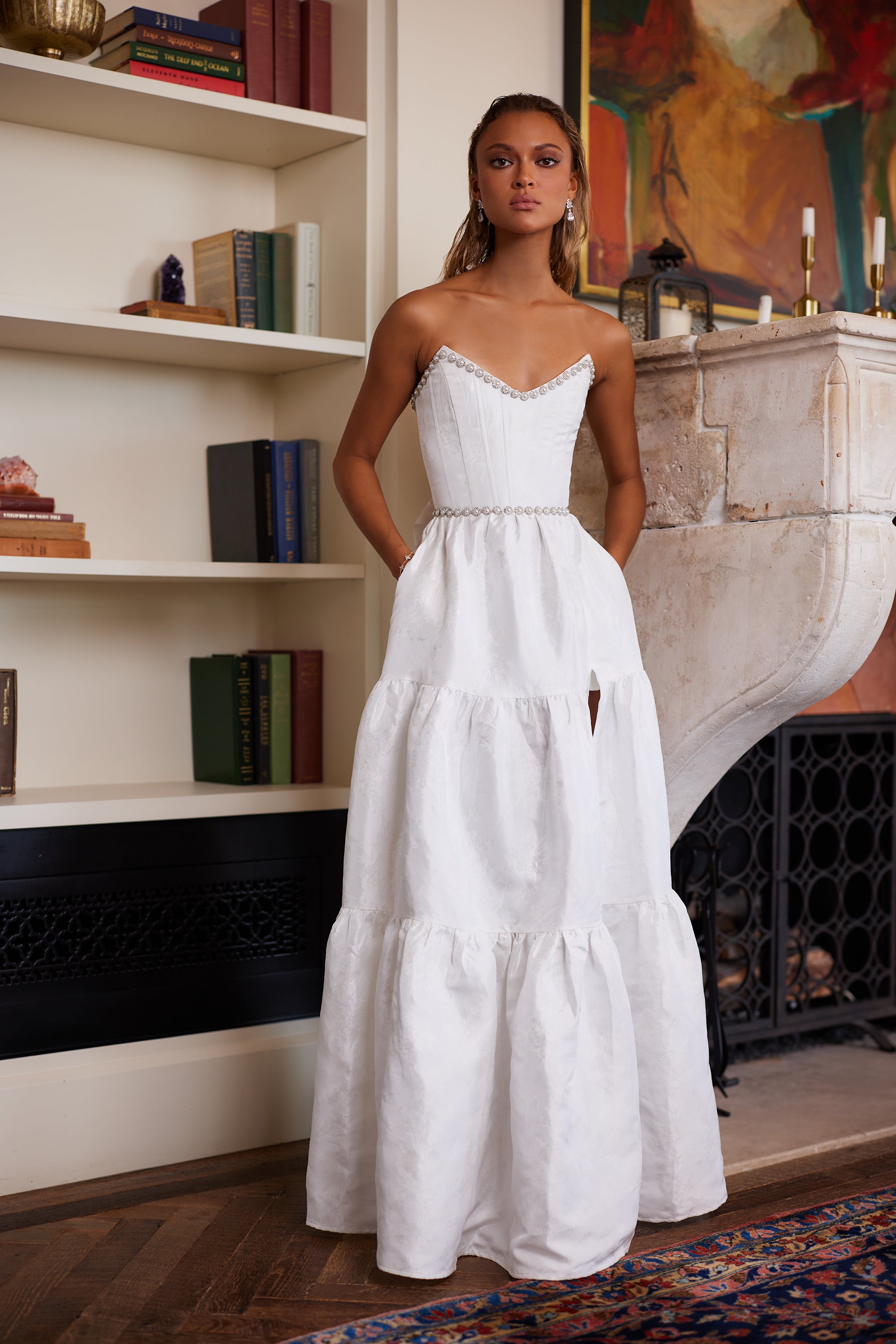 The Vivian Dress in White Windsor Brocade – V. Chapman