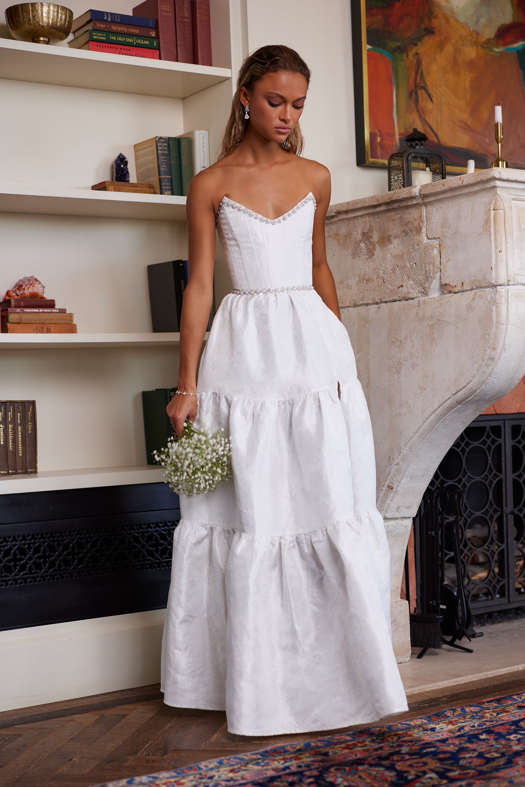 The Vivian Dress in White Windsor Brocade 00 / White Windsor Brocade