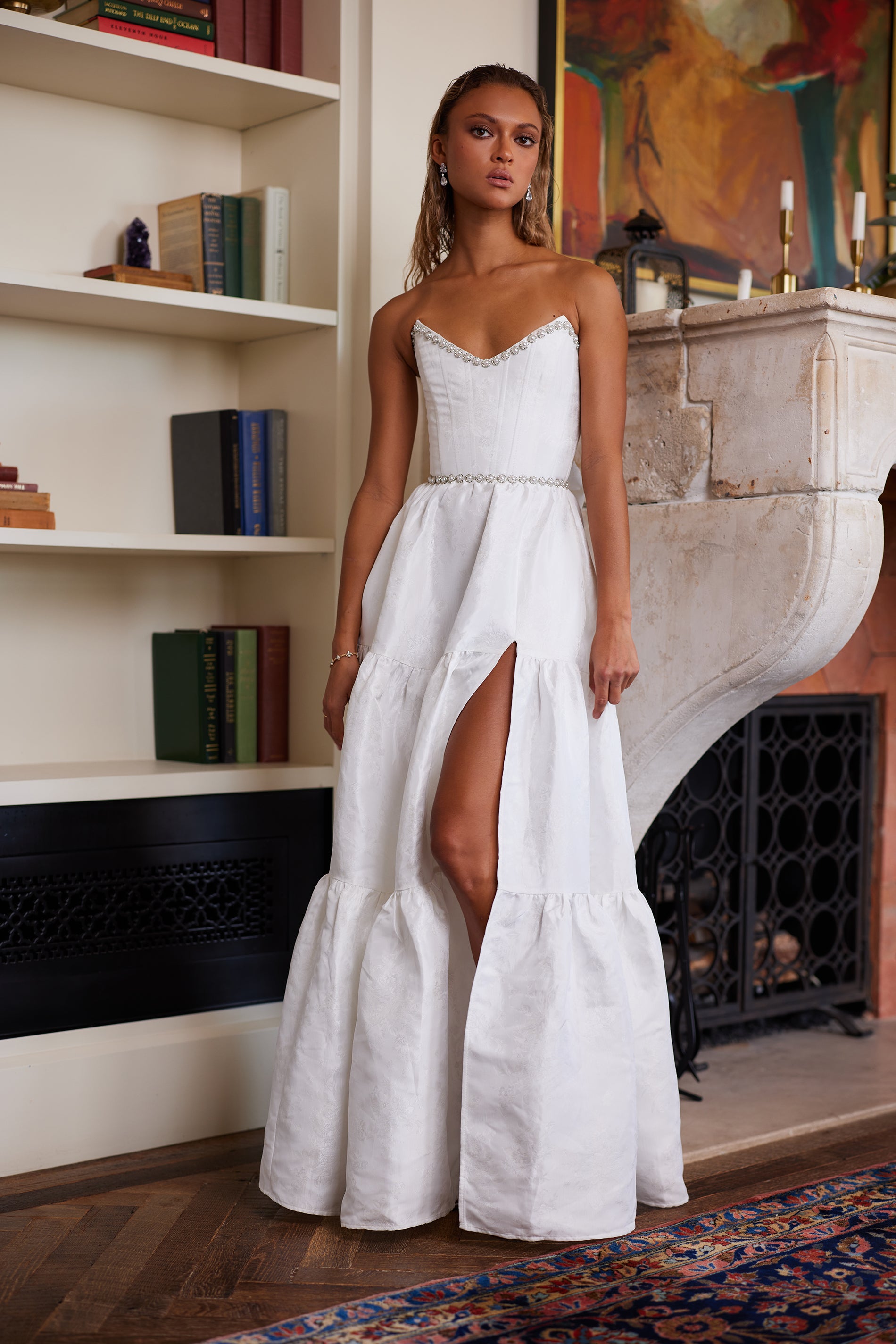 The Vivian Dress in White Windsor Brocade US 00 / White Windsor Brocade