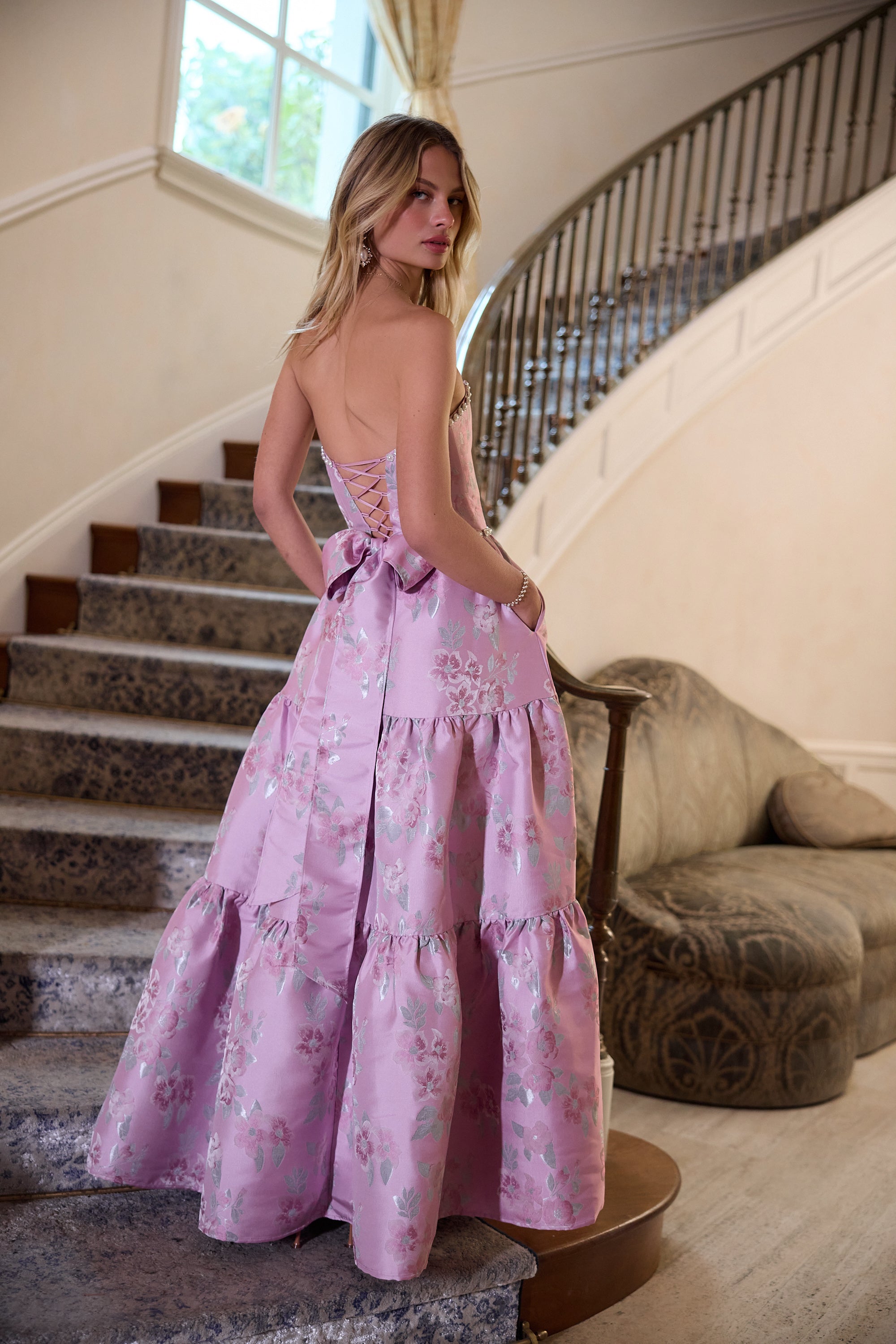 vivian beaded floral strapless maxi cocktail dress Vivian Beaded Floral Strapless Maxi Cocktail Dress (Women)