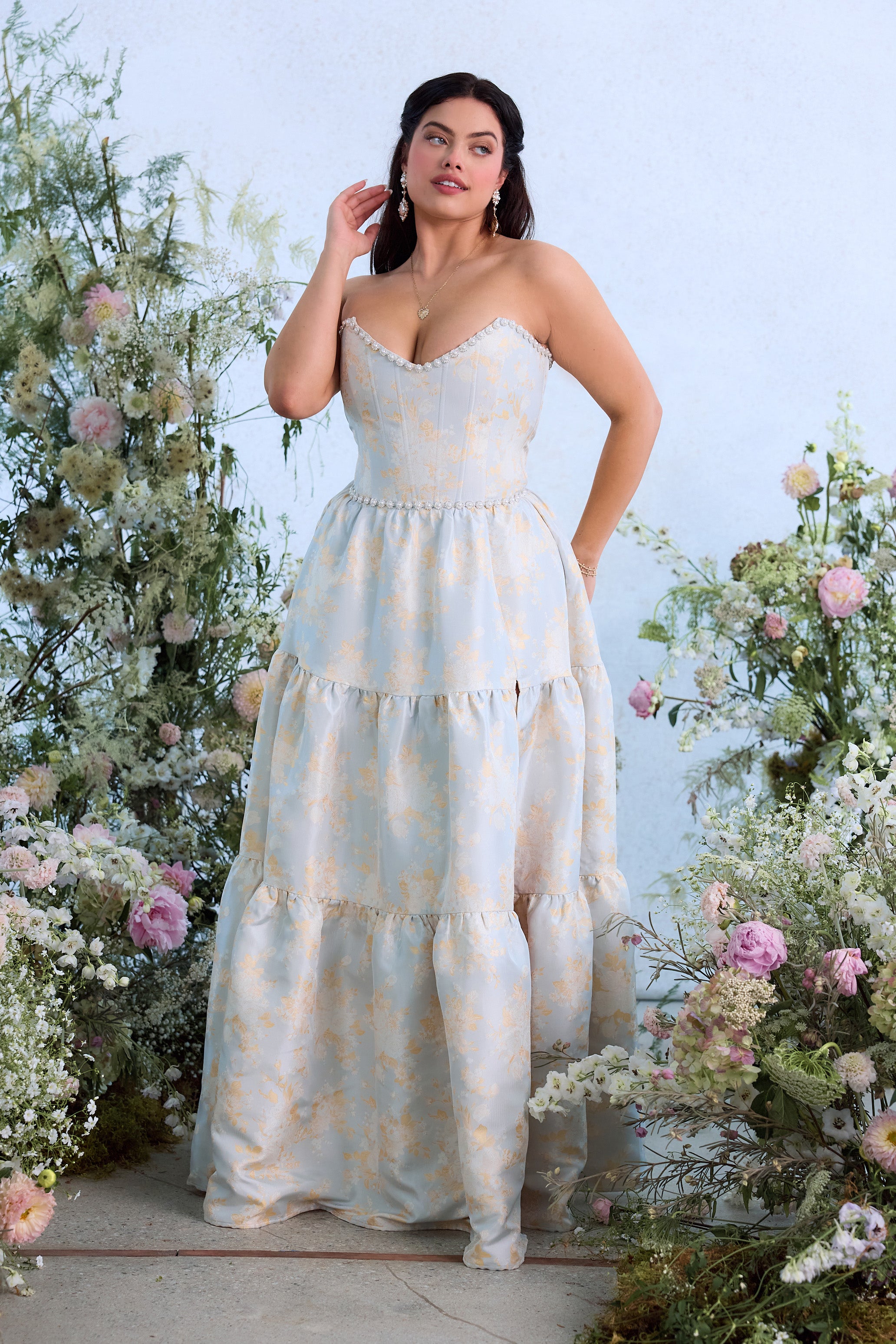 The Vivian Dress in Sky Windsor Brocade 2 / Sky Blue Windsor The Vivian Dress in Sky Windsor Brocade 2 / Sky Blue Windsor