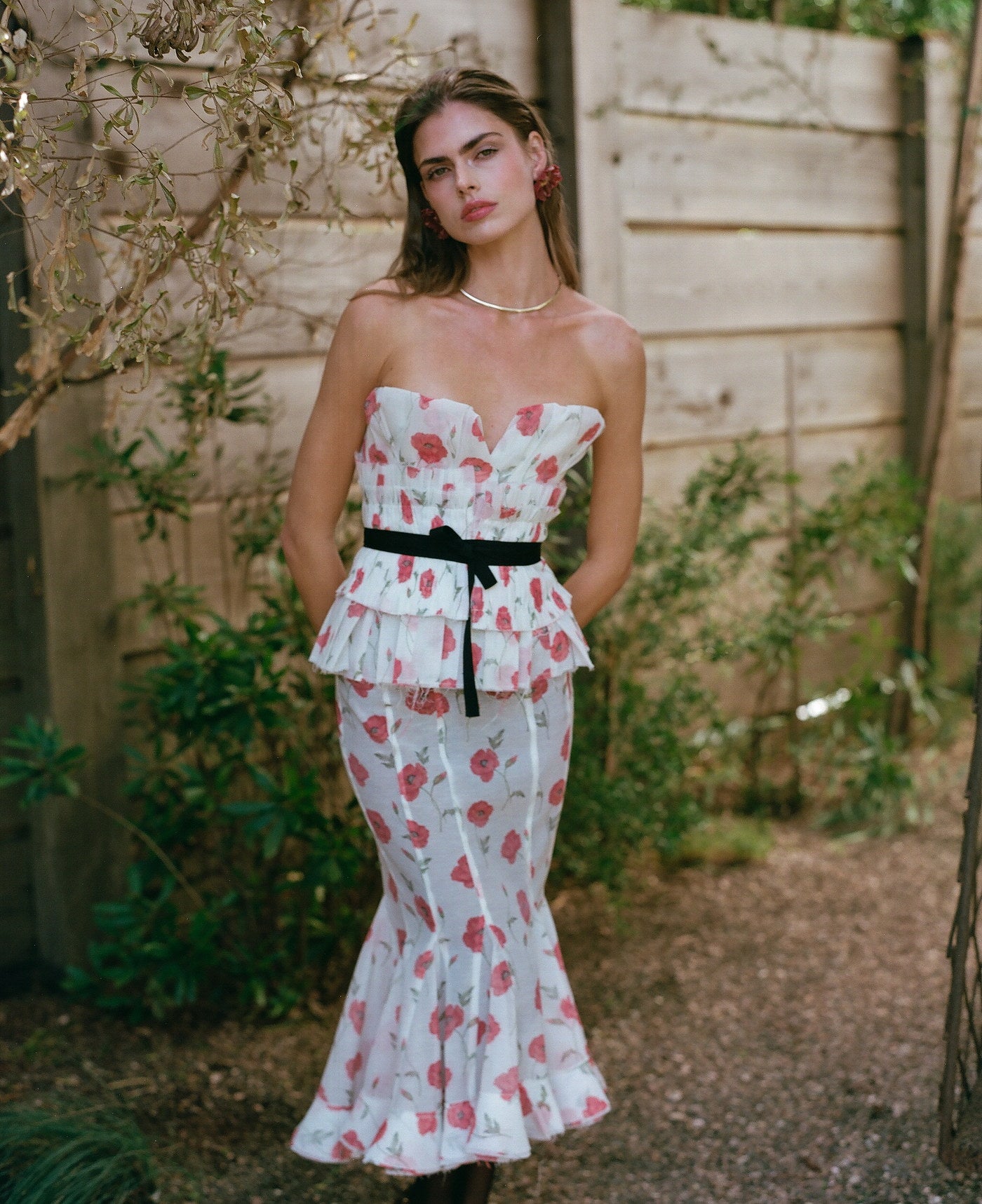 Floral look photographed outdoors