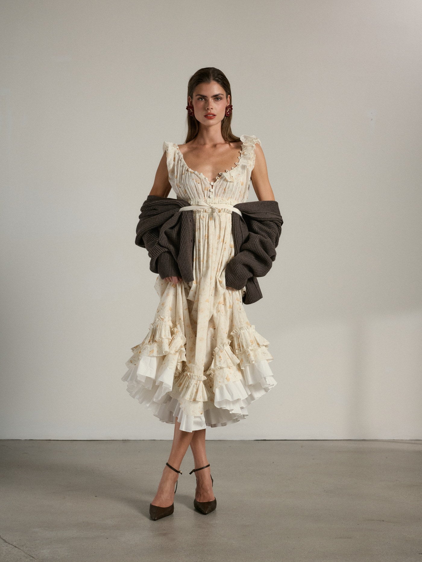 Cream dress with dark outer layer