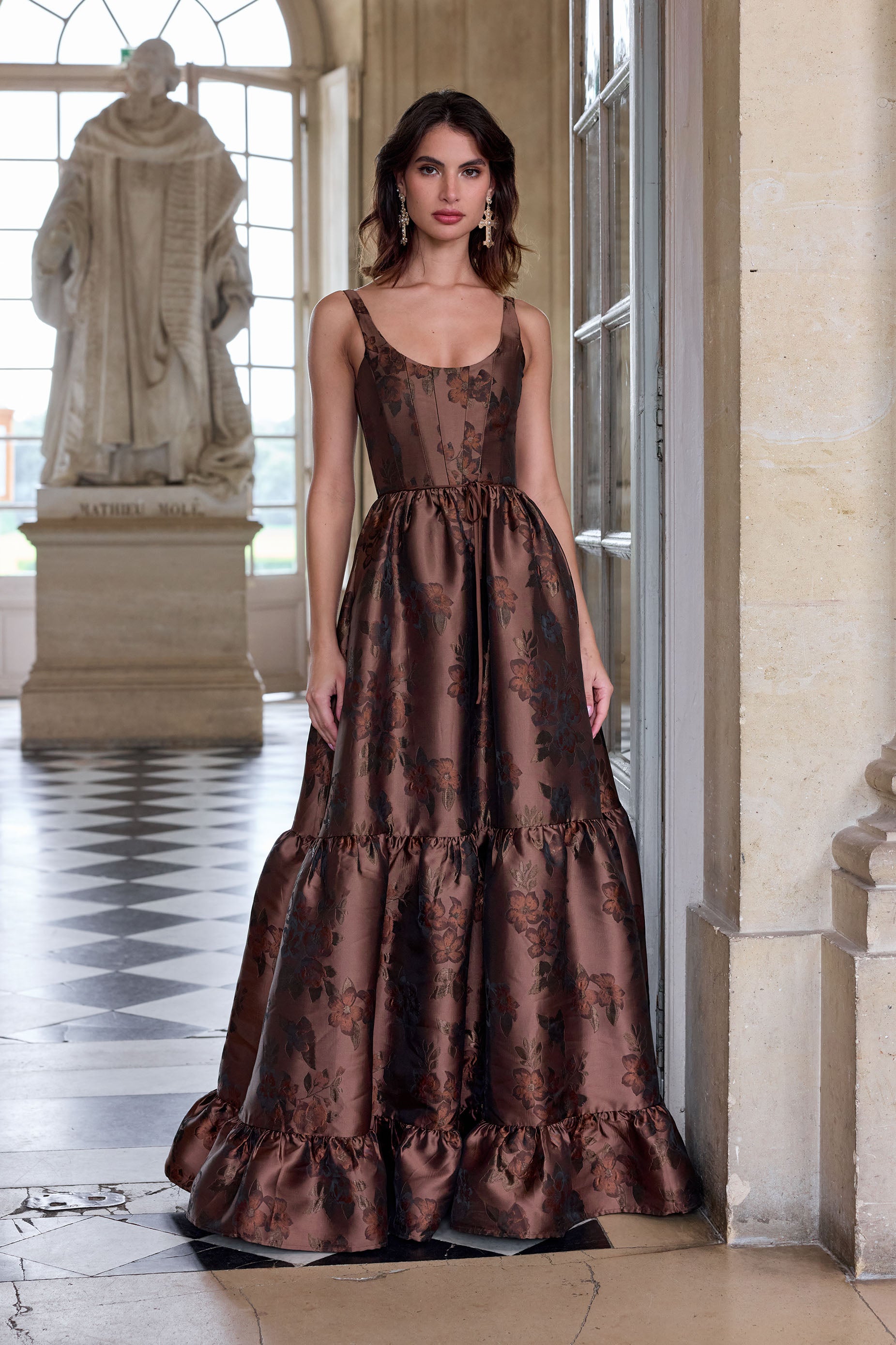 The Avery Dress in Cocoa Baroque Floral 16 / Cocoa Baroque Floral