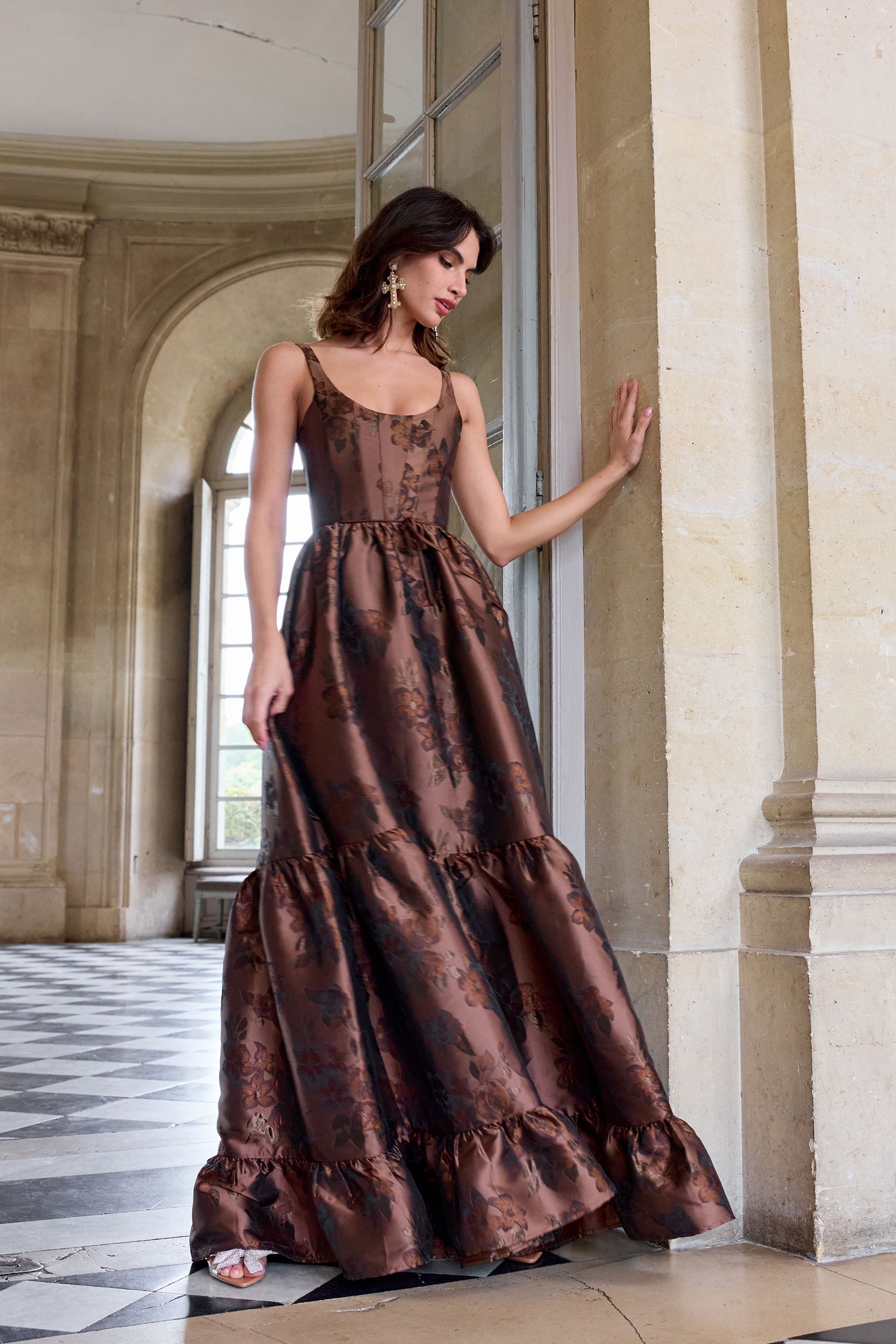The Avery Dress in Cocoa Baroque Floral 16 / Cocoa Baroque Floral The Avery Dress in Cocoa Baroque Floral 16 / Cocoa Baroque Floral