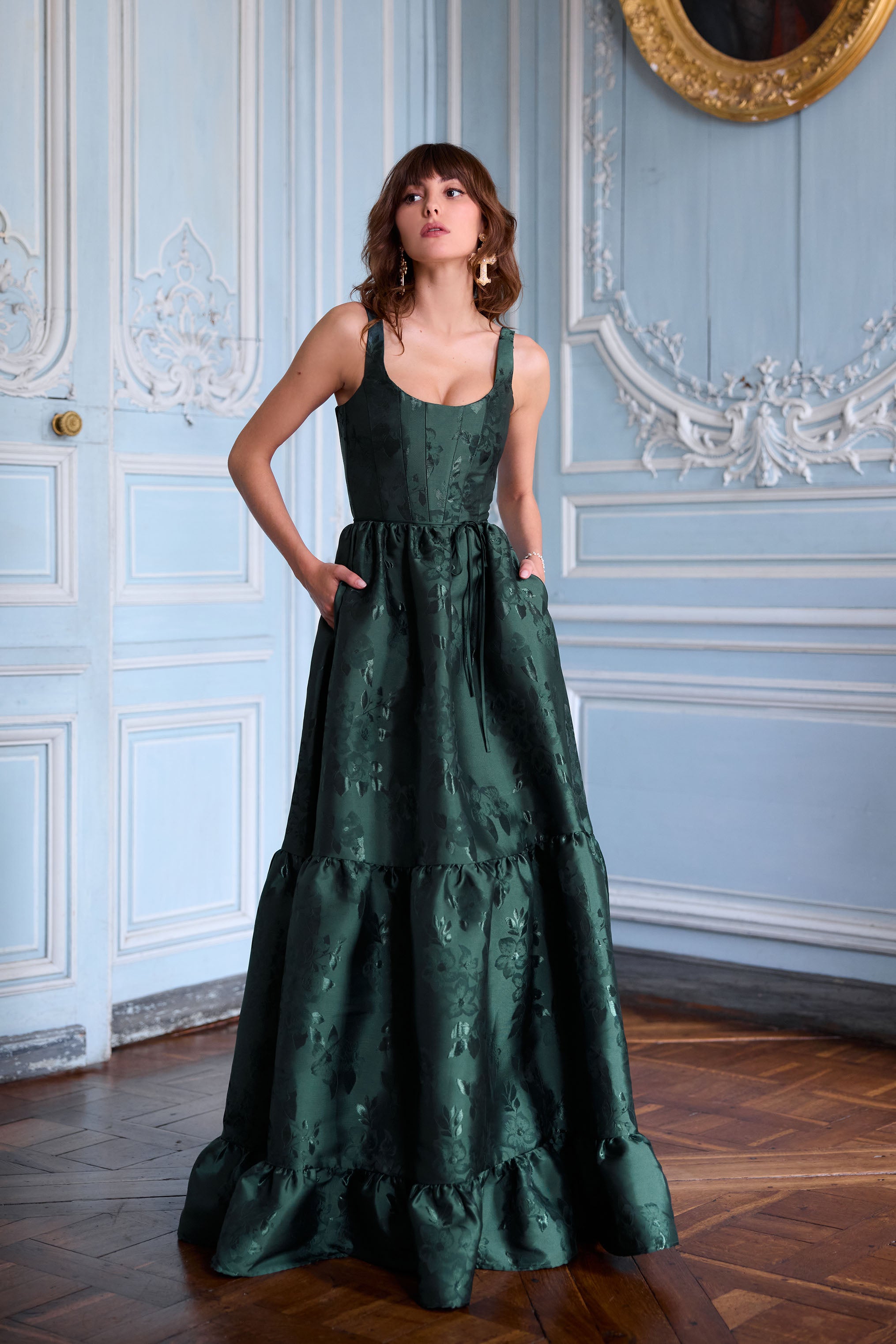 The Avery Dress in Emerald Baroque Floral 00 / Emerald Baroque Floral The Avery Dress in Emerald Baroque Floral 00 / Emerald Baroque Floral