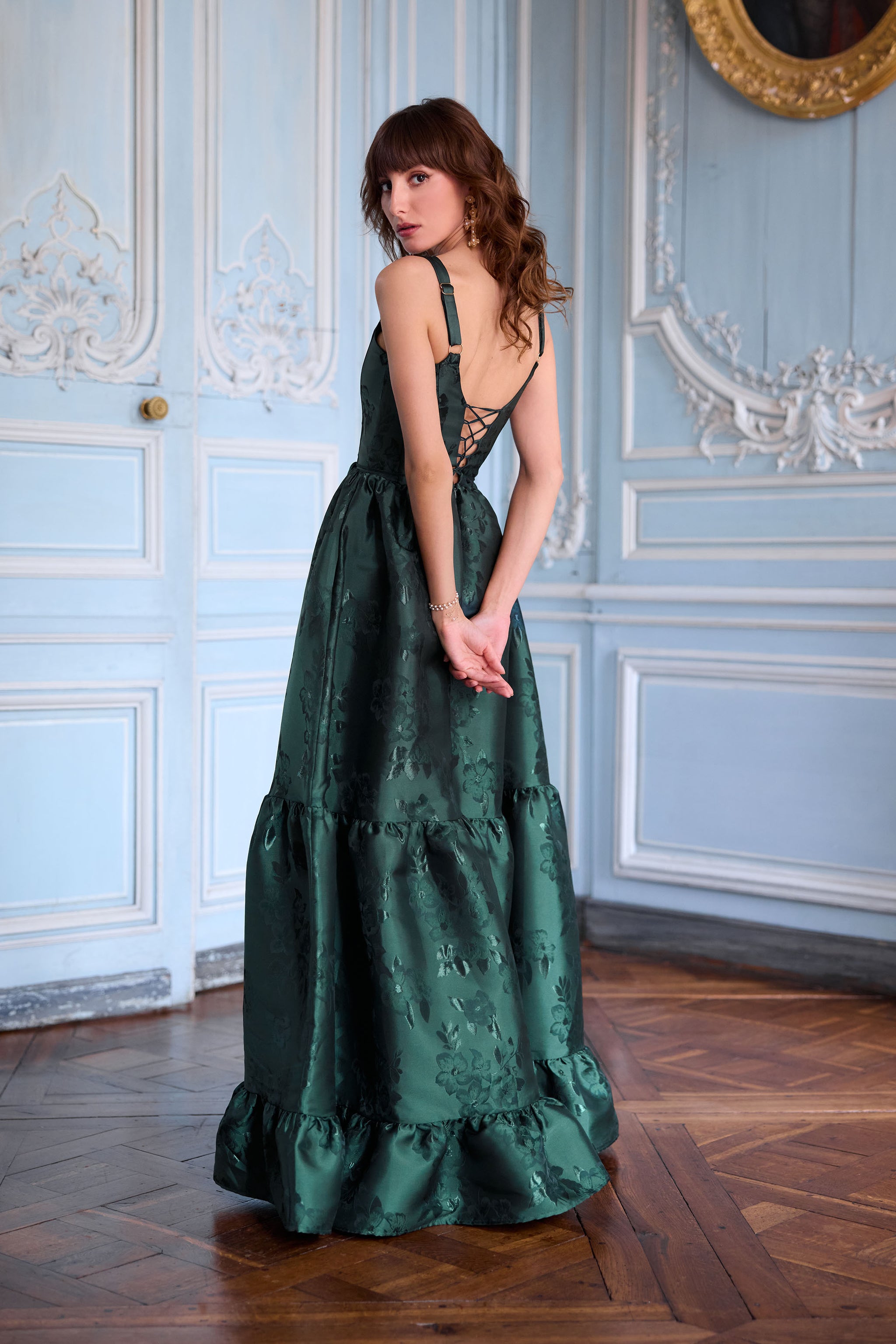 The Avery Dress in Emerald Baroque Floral 2 / Emerald Baroque Floral