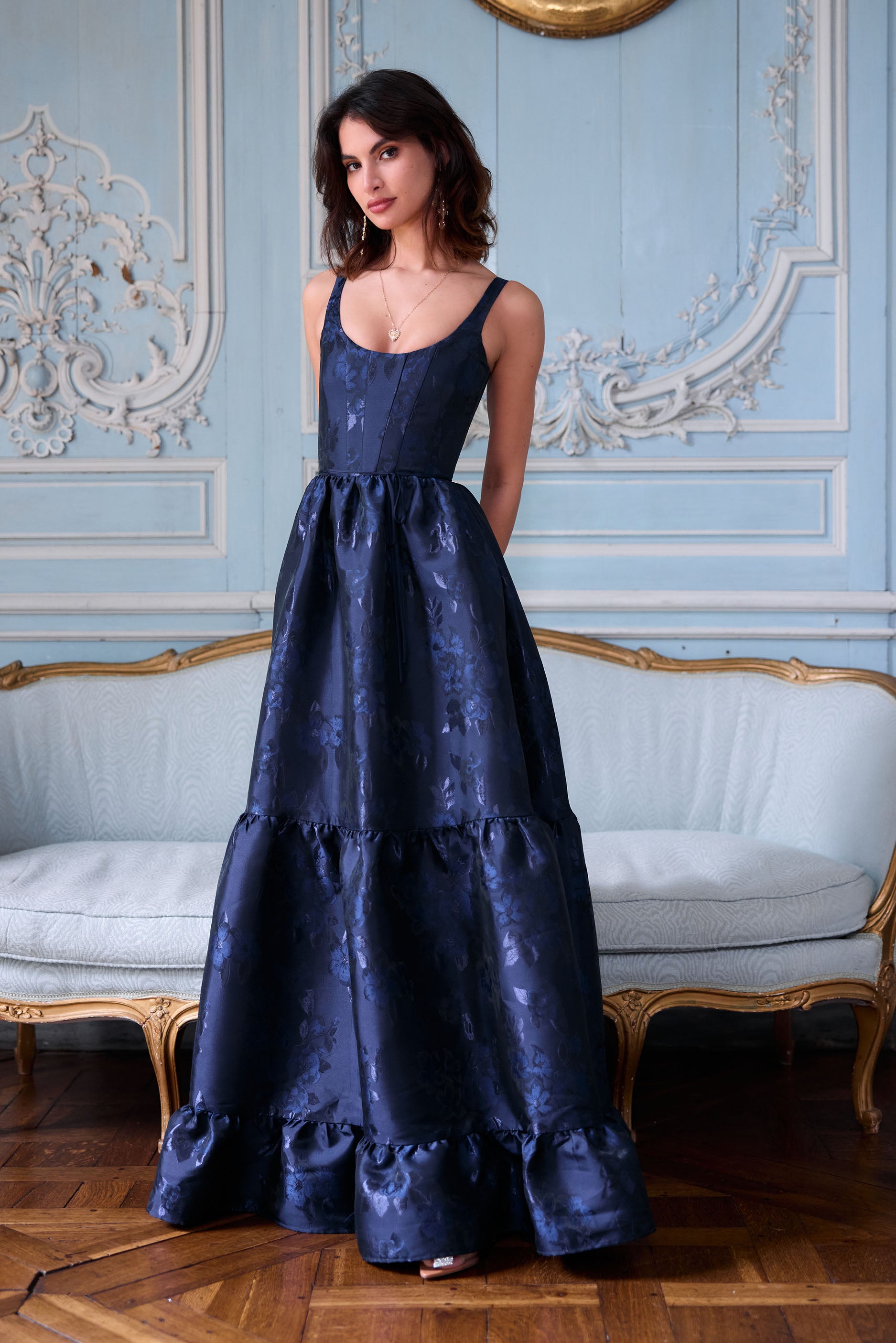 The Avery Dress in Navy Baroque Floral V. Chapman The Avery Dress in Navy Baroque Floral V. Chapman