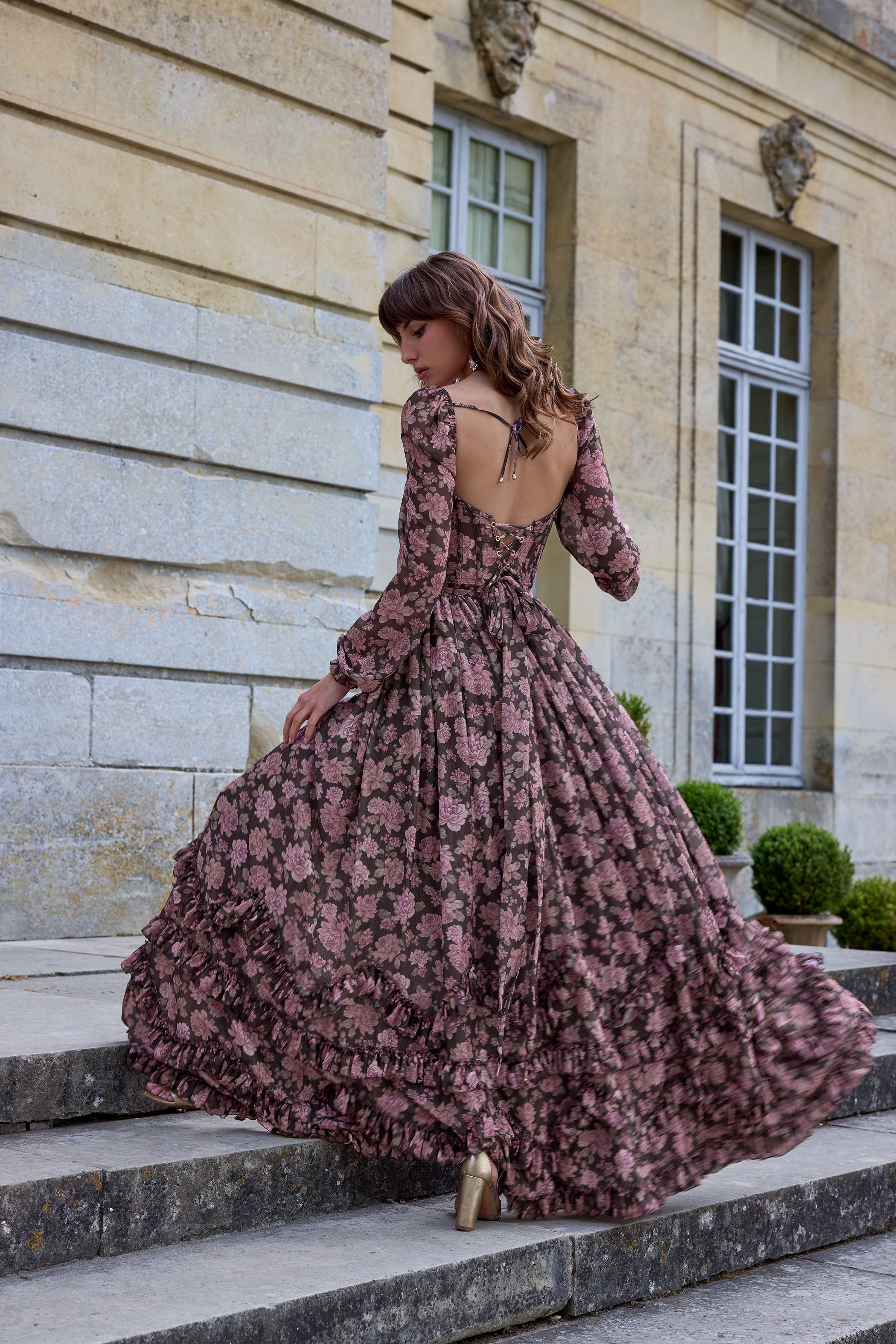 The Carmella Dress in Chocolate Peony Print 0 / Chocolate Peony Print The Carmella Dress in Chocolate Peony Print 0 / Chocolate Peony Print