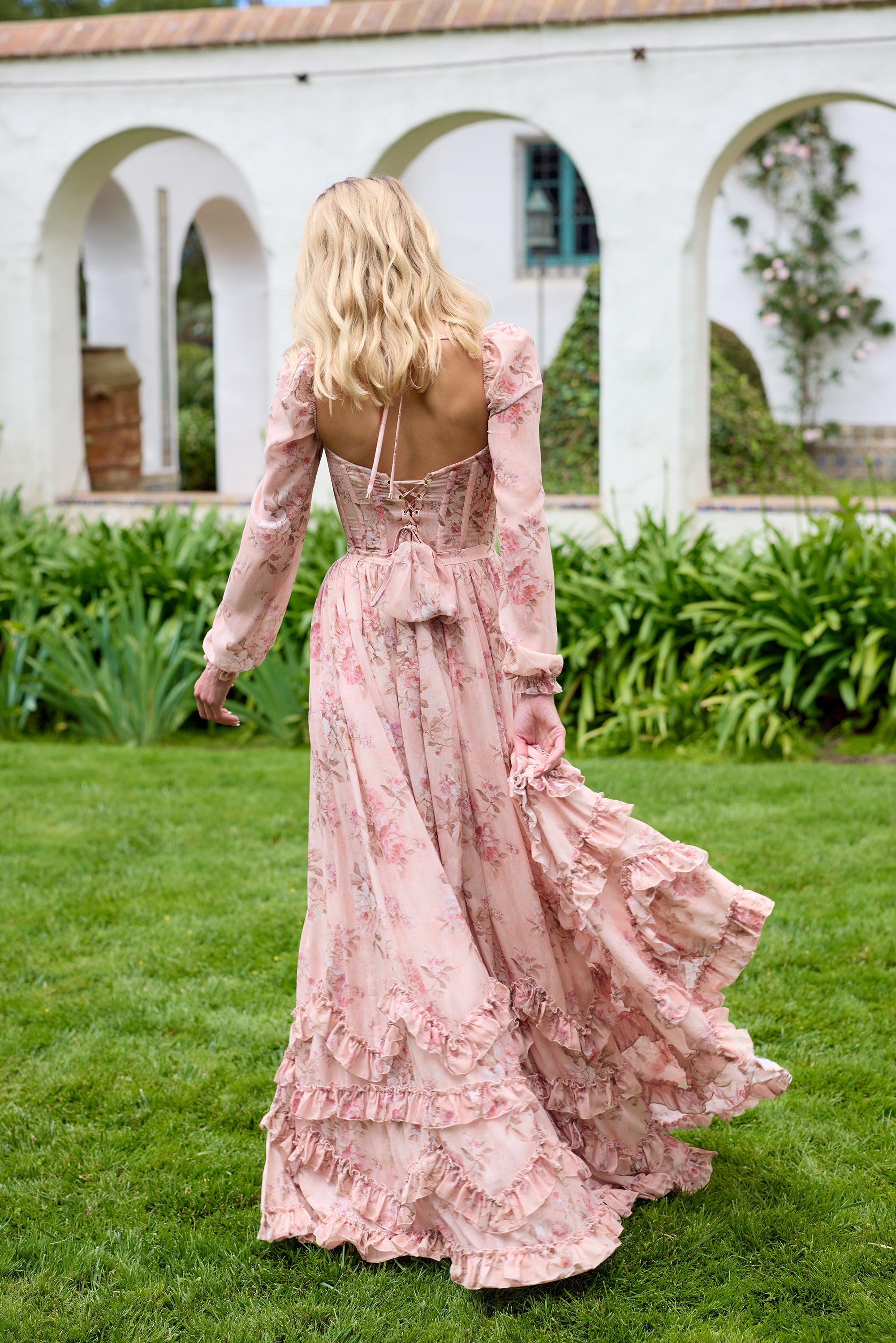long sleeve peach maxi dress ASOS DESIGN long sleeve waisted ruffle detail maxi dress in peach floral