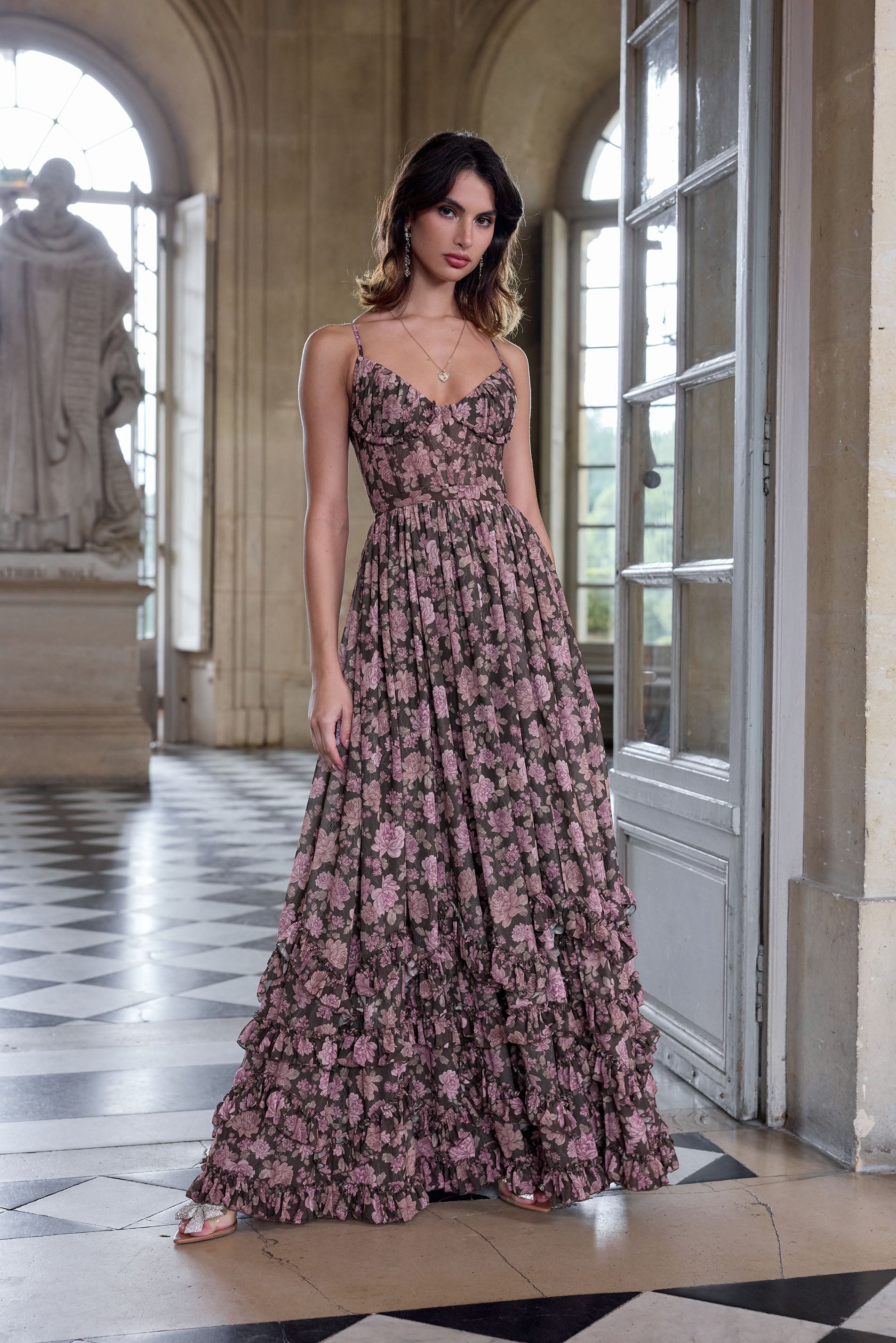 The Carmen Dress in Chocolate Peony Print 2 / Chocolate Peony Print The Carmen Dress in Chocolate Peony Print 2 / Chocolate Peony Print