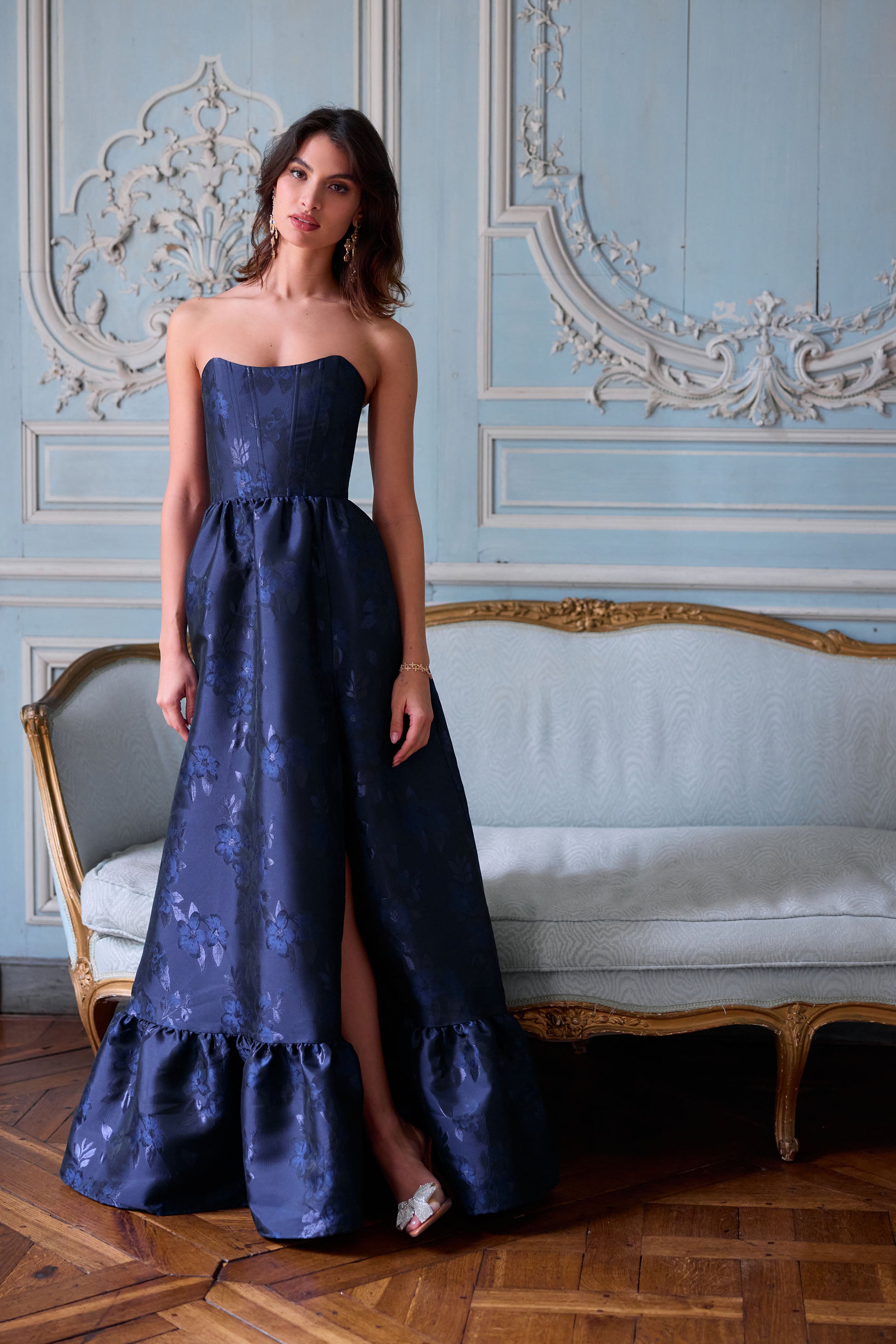The Charlotte Dress in Navy Baroque Floral – V. Chapman