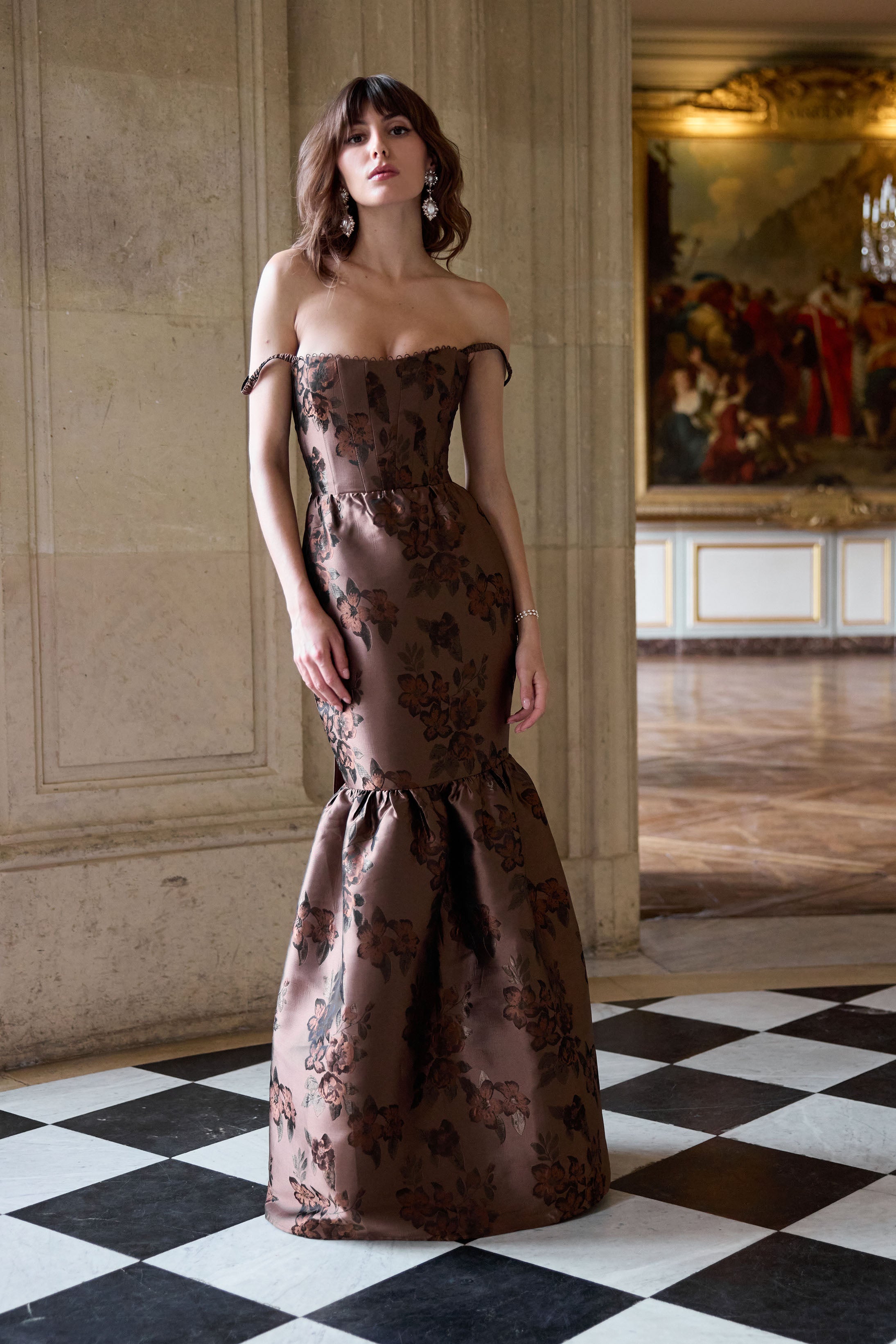 The Cherie Dress in Cocoa Baroque Floral 12 / Cocoa Baroque Floral The Cherie Dress in Cocoa Baroque Floral 12 / Cocoa Baroque Floral