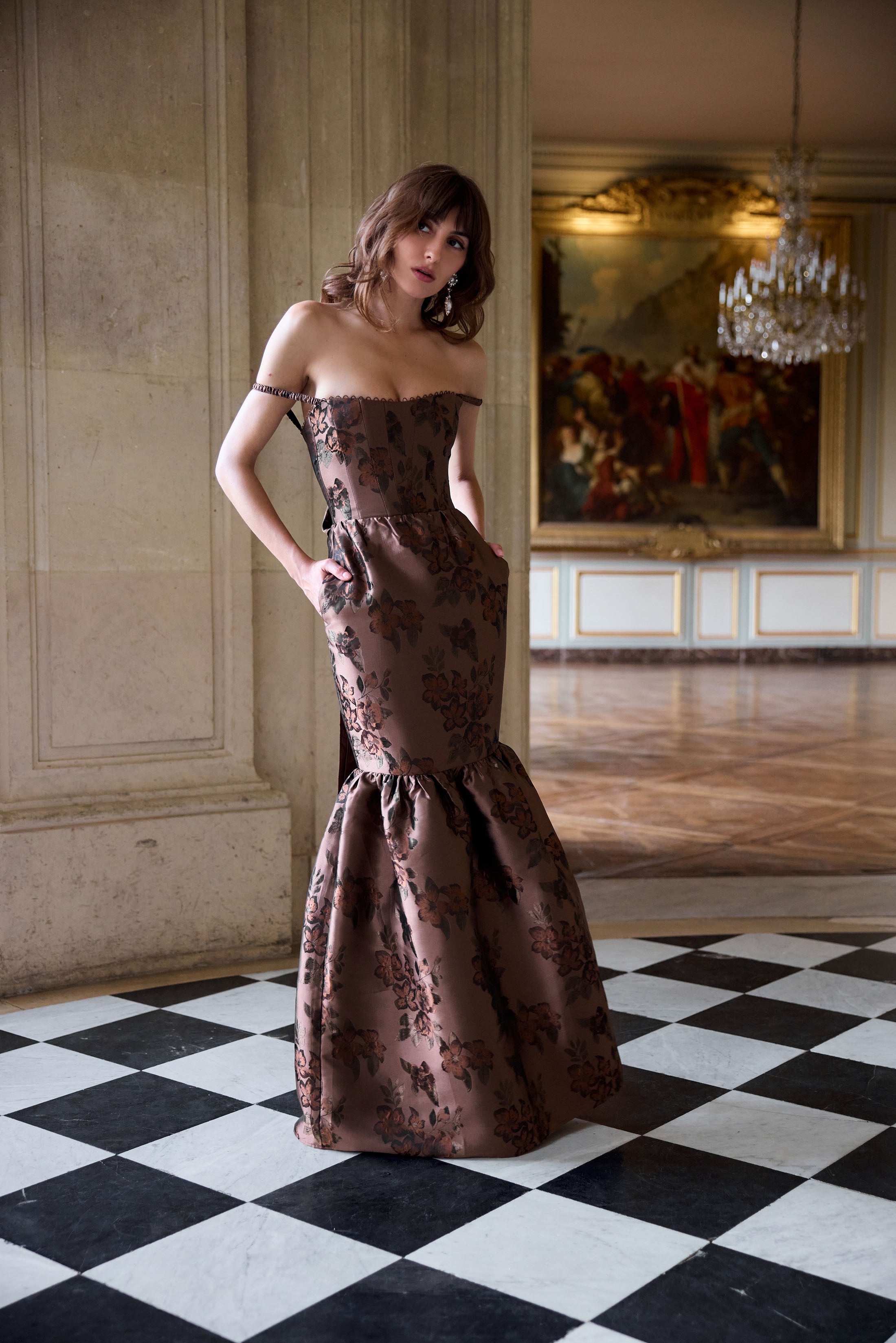 The Cherie Dress in Cocoa Baroque Floral 12 / Cocoa Baroque Floral The Cherie Dress in Cocoa Baroque Floral 12 / Cocoa Baroque Floral