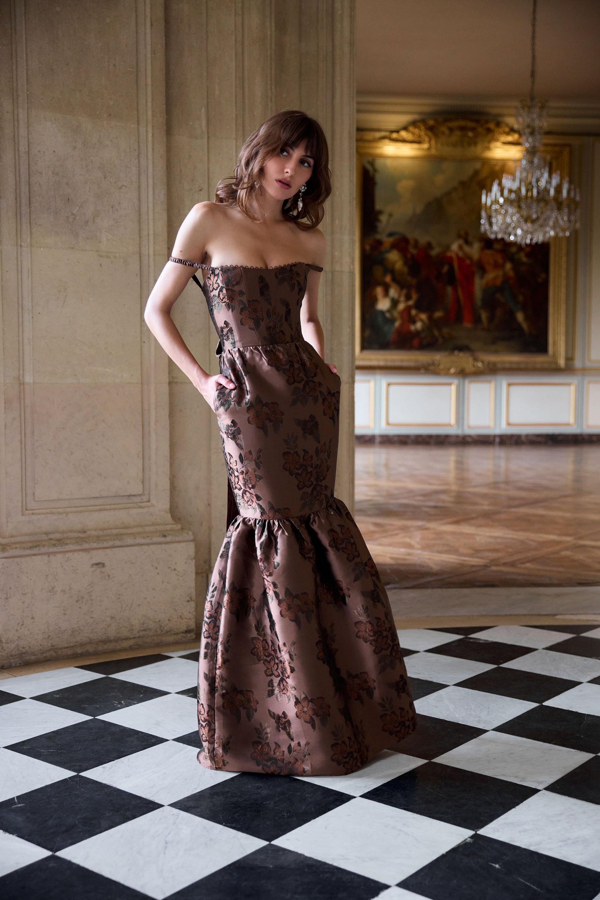 The Cherie Dress in Cocoa Baroque Floral – V. Chapman