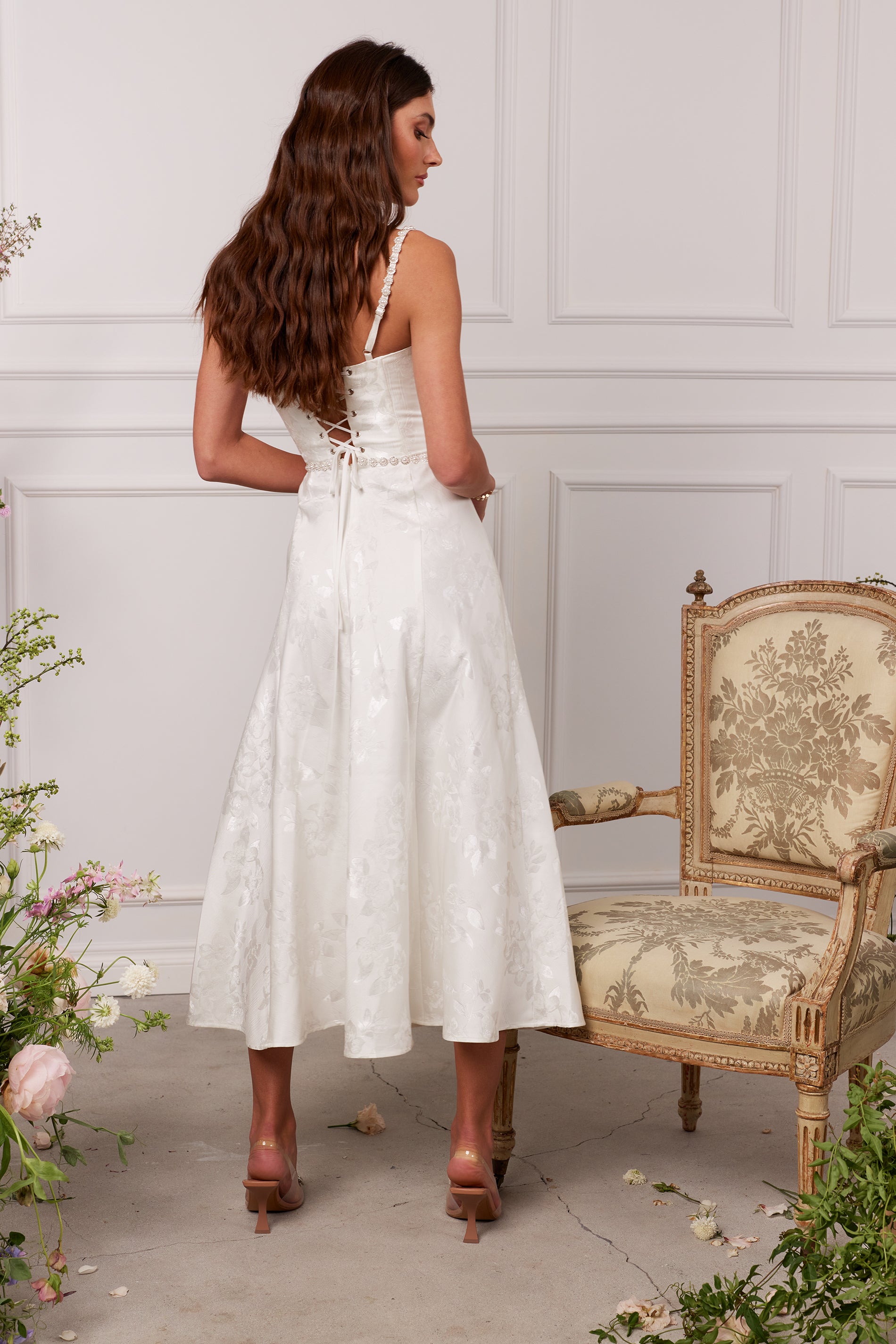 The Cora Dress in White Baroque Floral The Cora Dress in White Baroque Floral