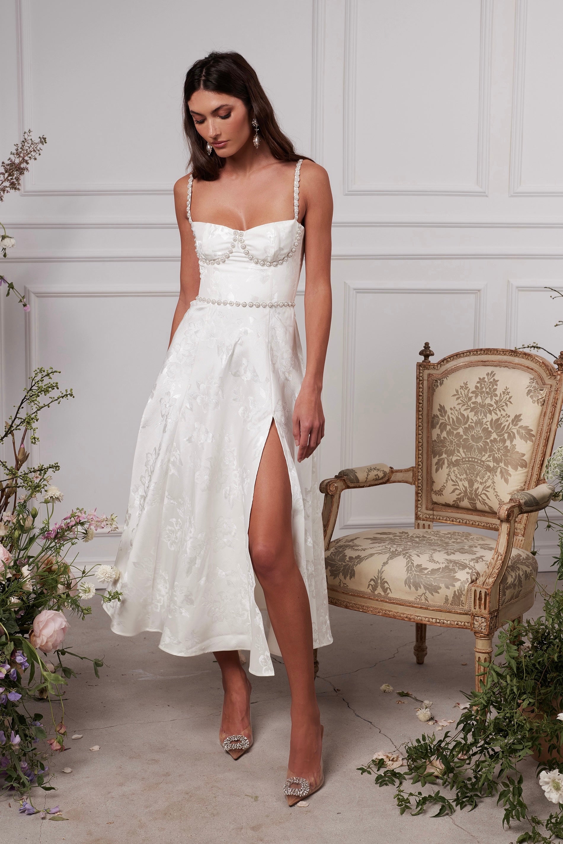 The Cora Dress in White Baroque Floral The Cora Dress in White Baroque Floral