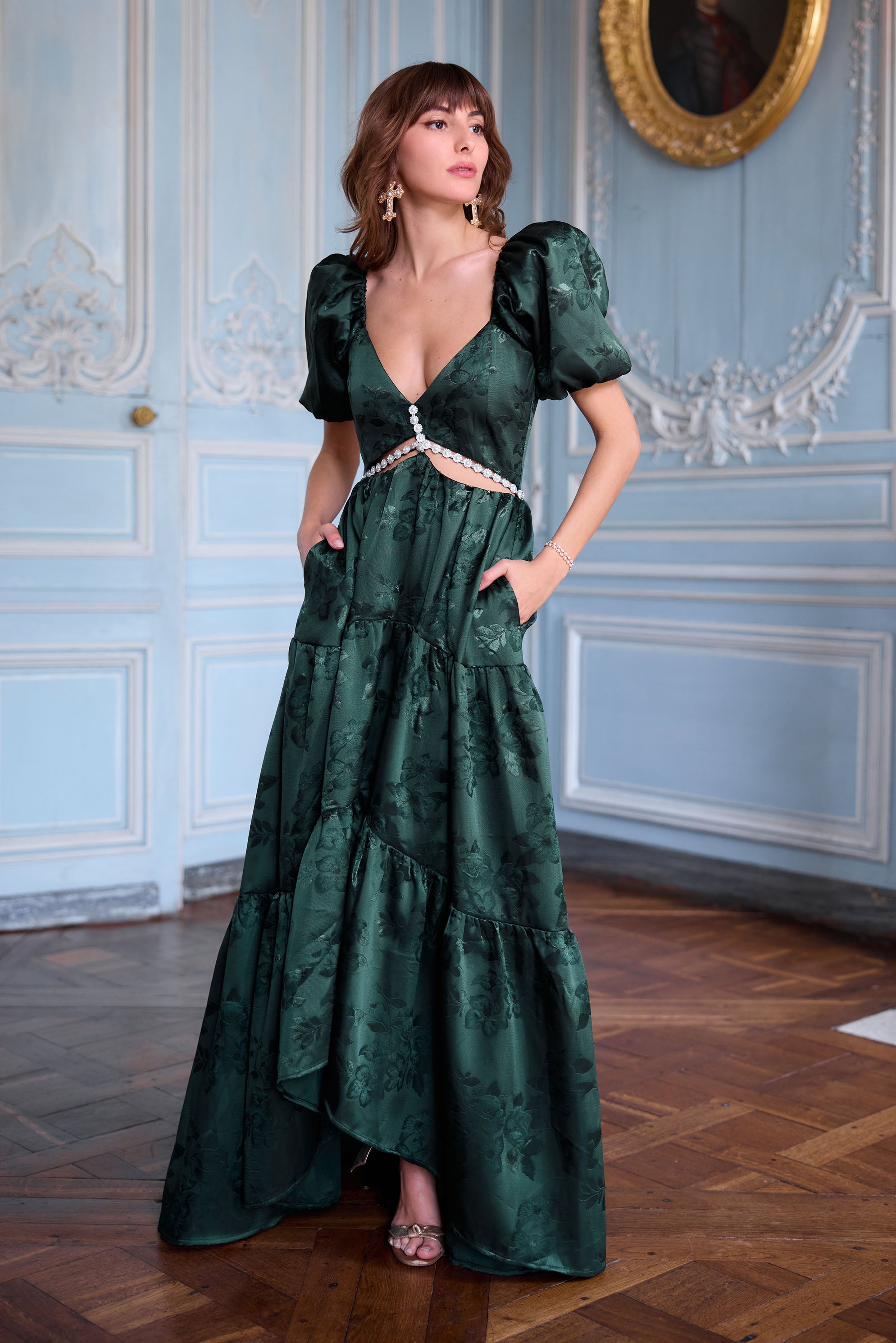 The Emma Dress in Emerald Baroque Floral 6 / Emerald Baroque Floral The Emma Dress in Emerald Baroque Floral 6 / Emerald Baroque Floral