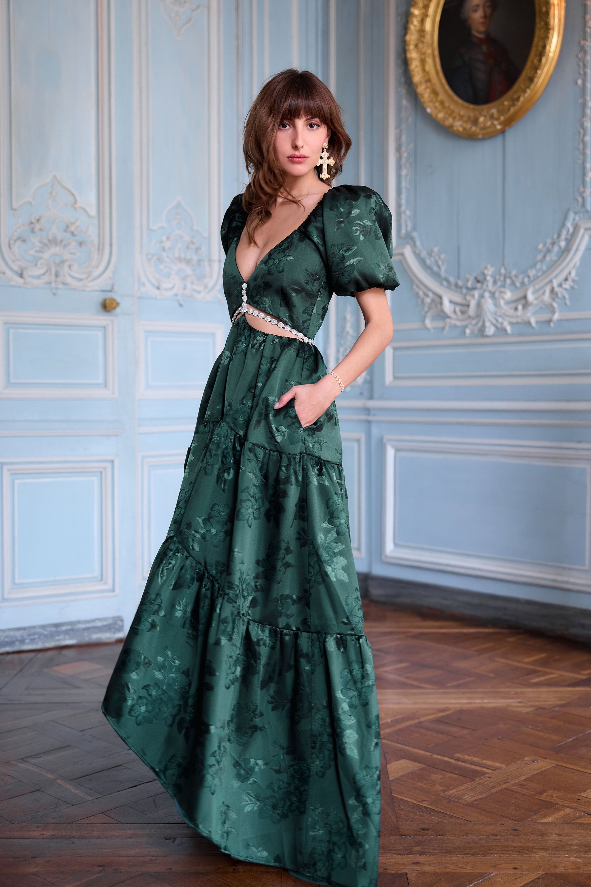 The Emma Dress in Emerald Baroque Floral – V. Chapman