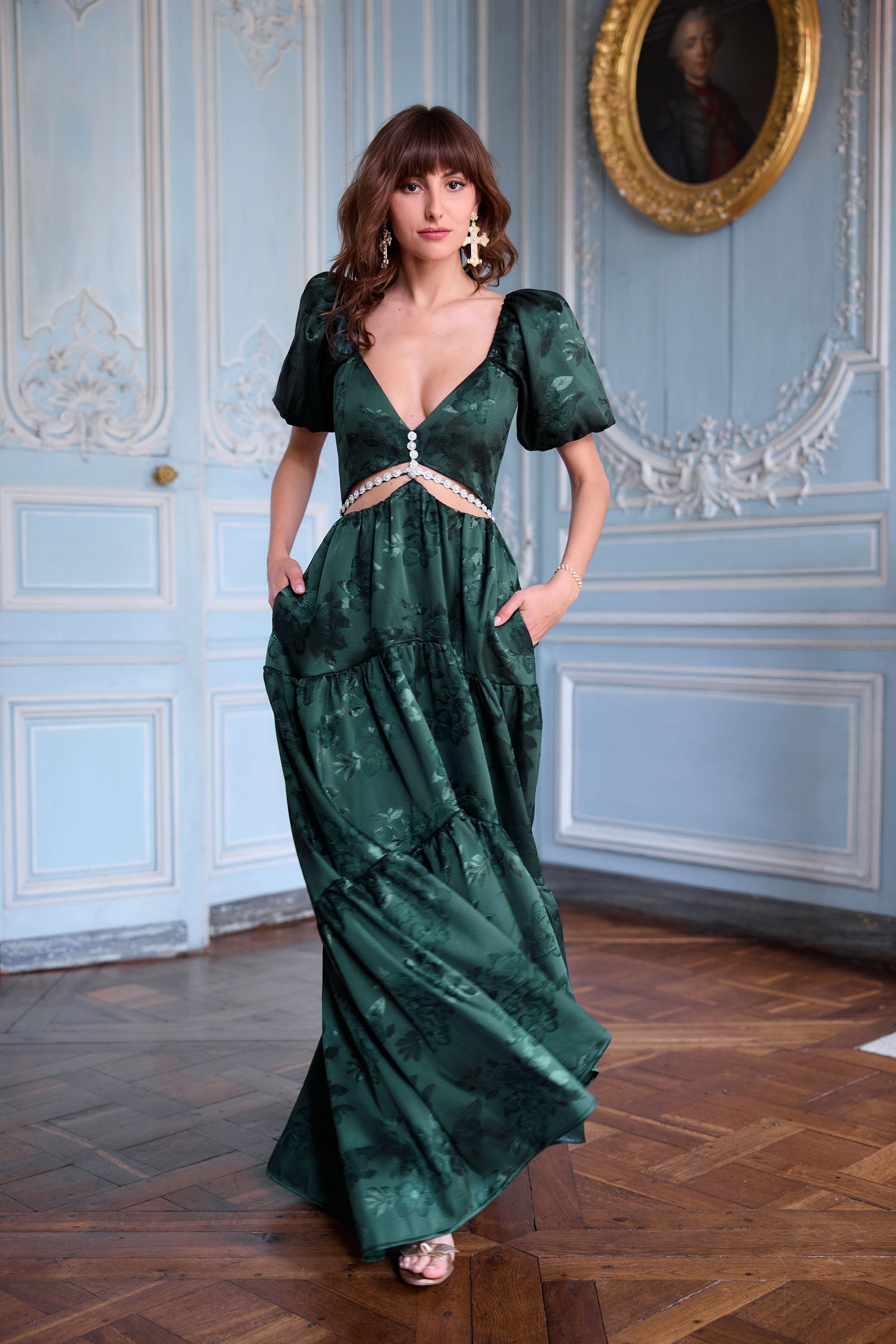 The Emma Dress in Emerald Baroque Floral 6 / Emerald Baroque Floral The Emma Dress in Emerald Baroque Floral 6 / Emerald Baroque Floral