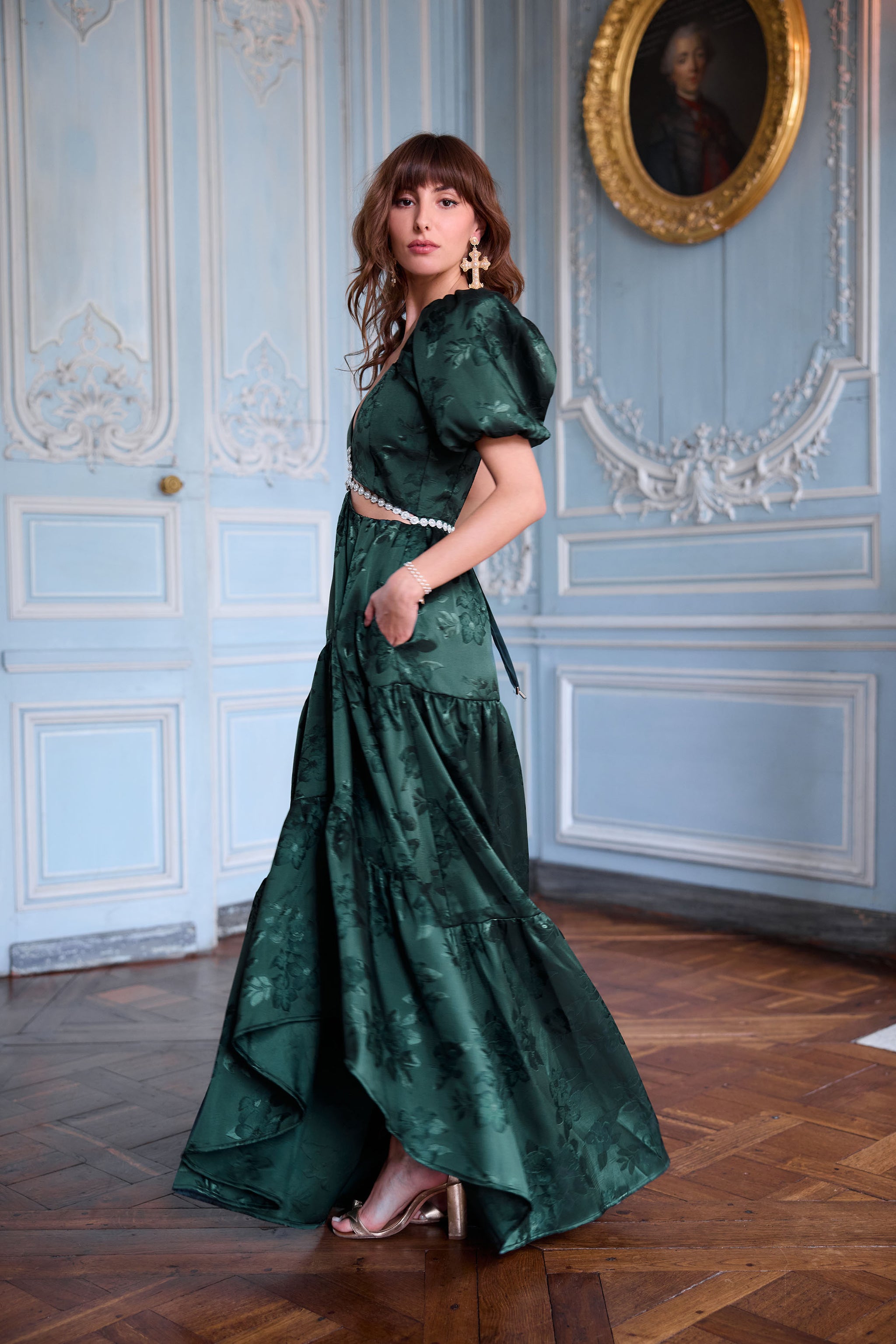 The Emma Dress in Emerald Baroque Floral V. Chapman The Emma Dress in Emerald Baroque Floral V. Chapman