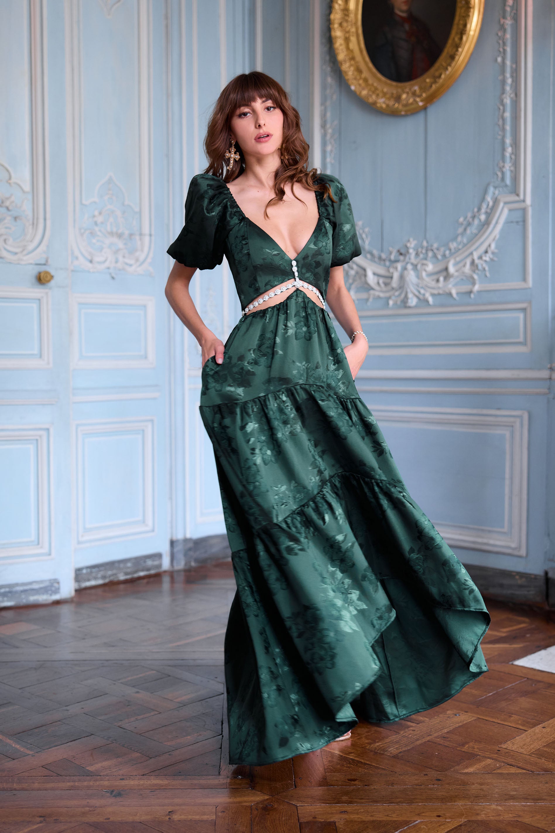 The Emma Dress in Emerald Baroque Floral 6 / Emerald Baroque Floral The Emma Dress in Emerald Baroque Floral 6 / Emerald Baroque Floral