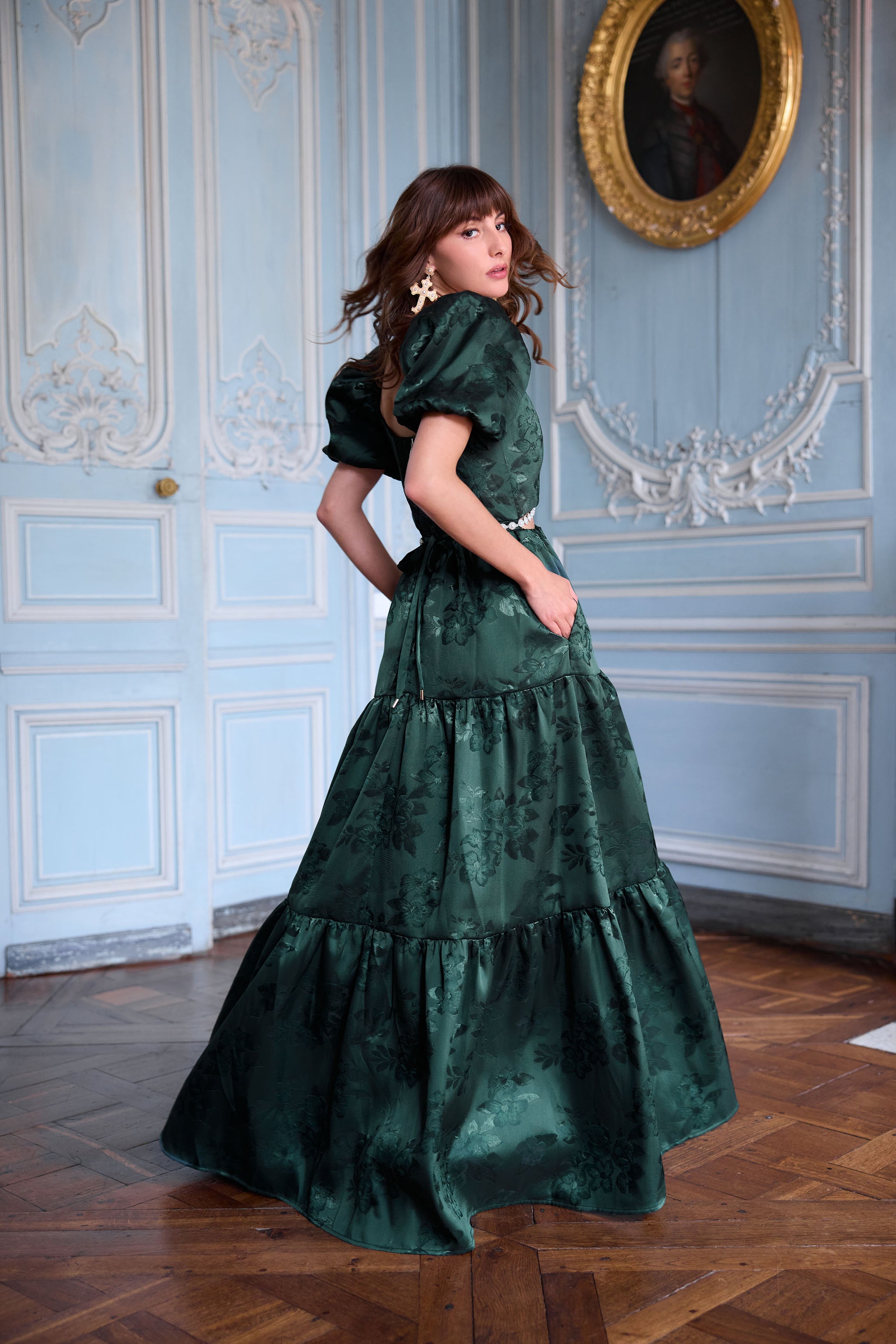 The Emma Dress in Emerald Baroque Floral 2 / Emerald Baroque Floral