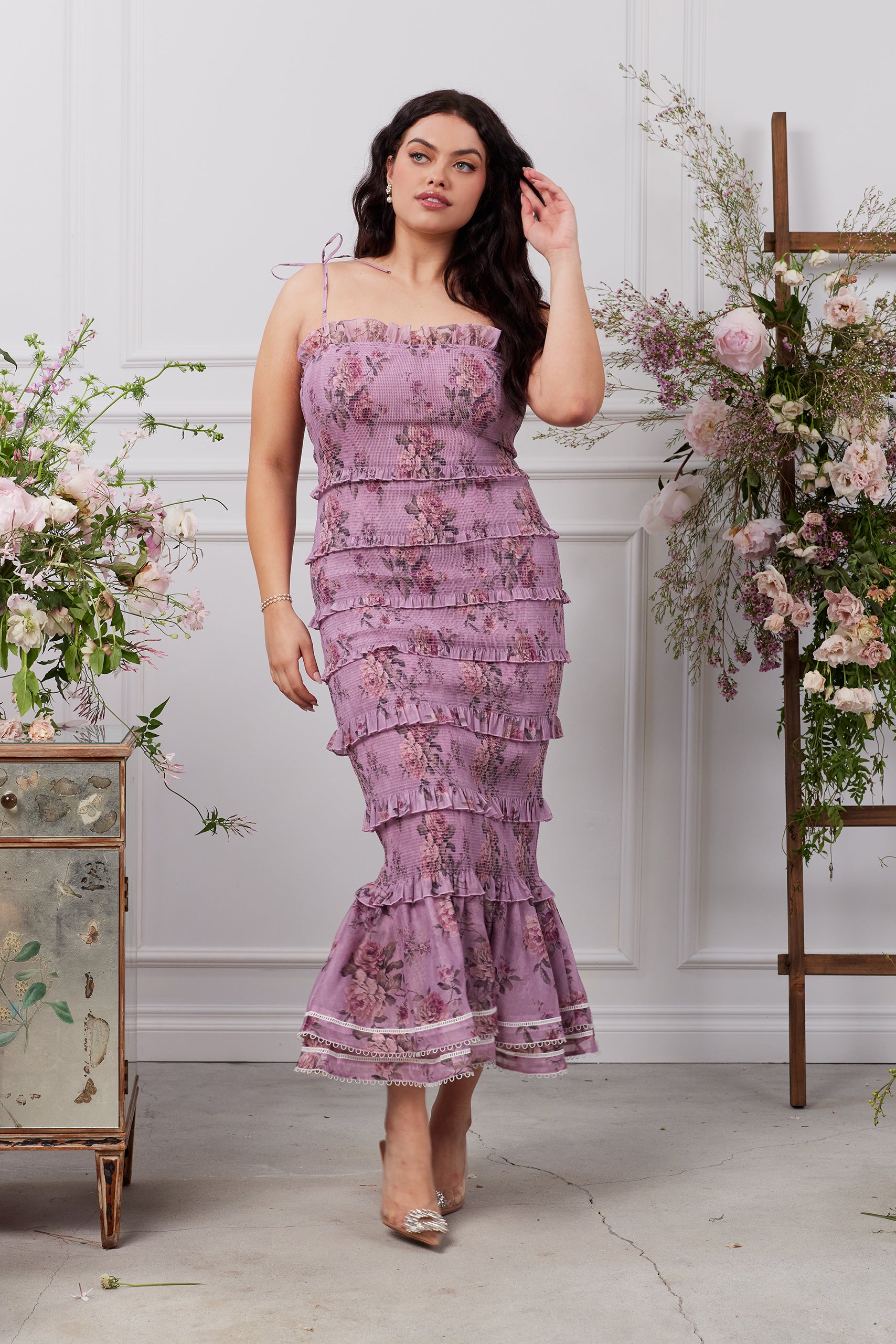 The Geranium Dress in Lilac Tapestry Rose 12 / Lilac Tapestry Rose