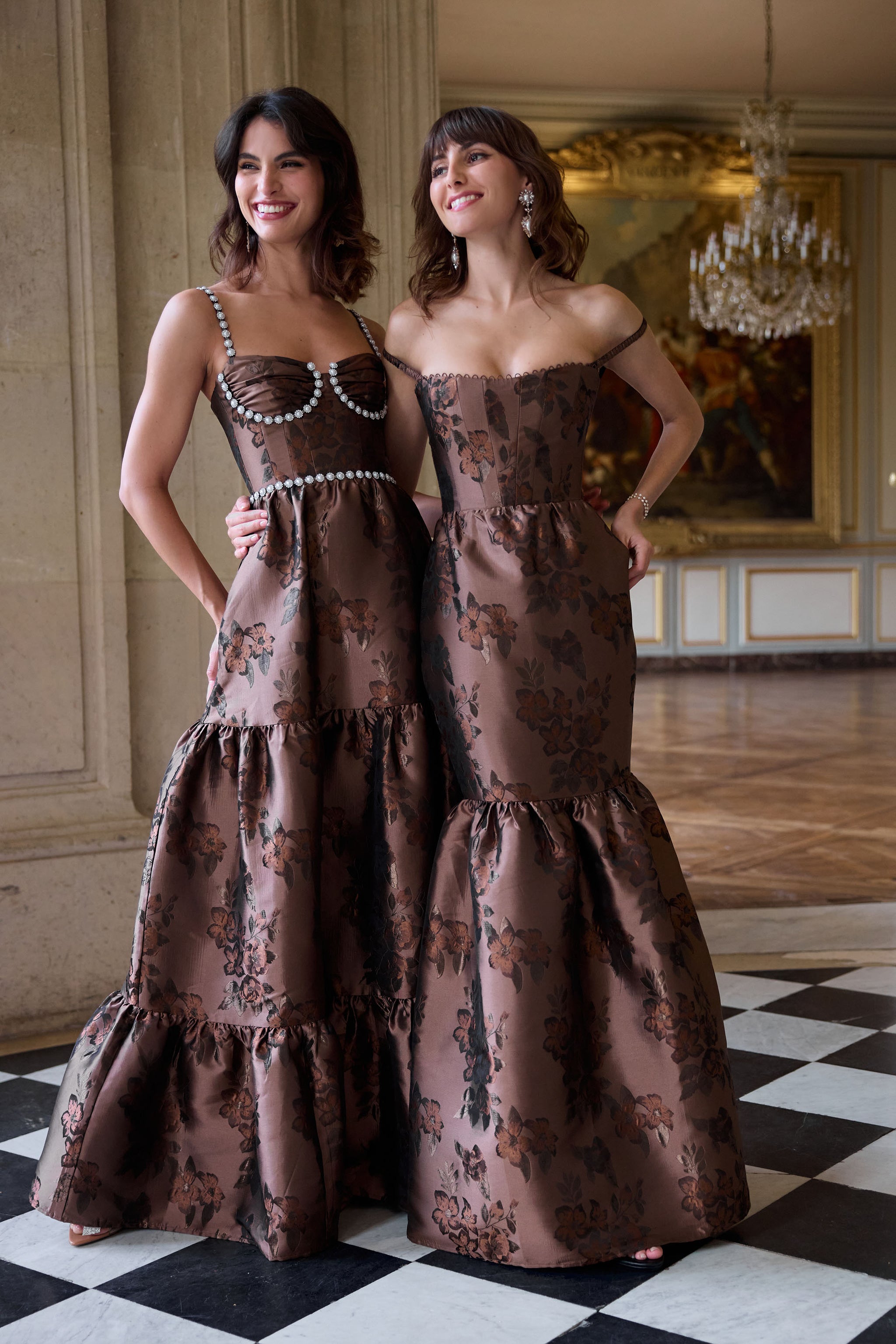 The Lucetta Dress in Cocoa Baroque Floral – V. Chapman