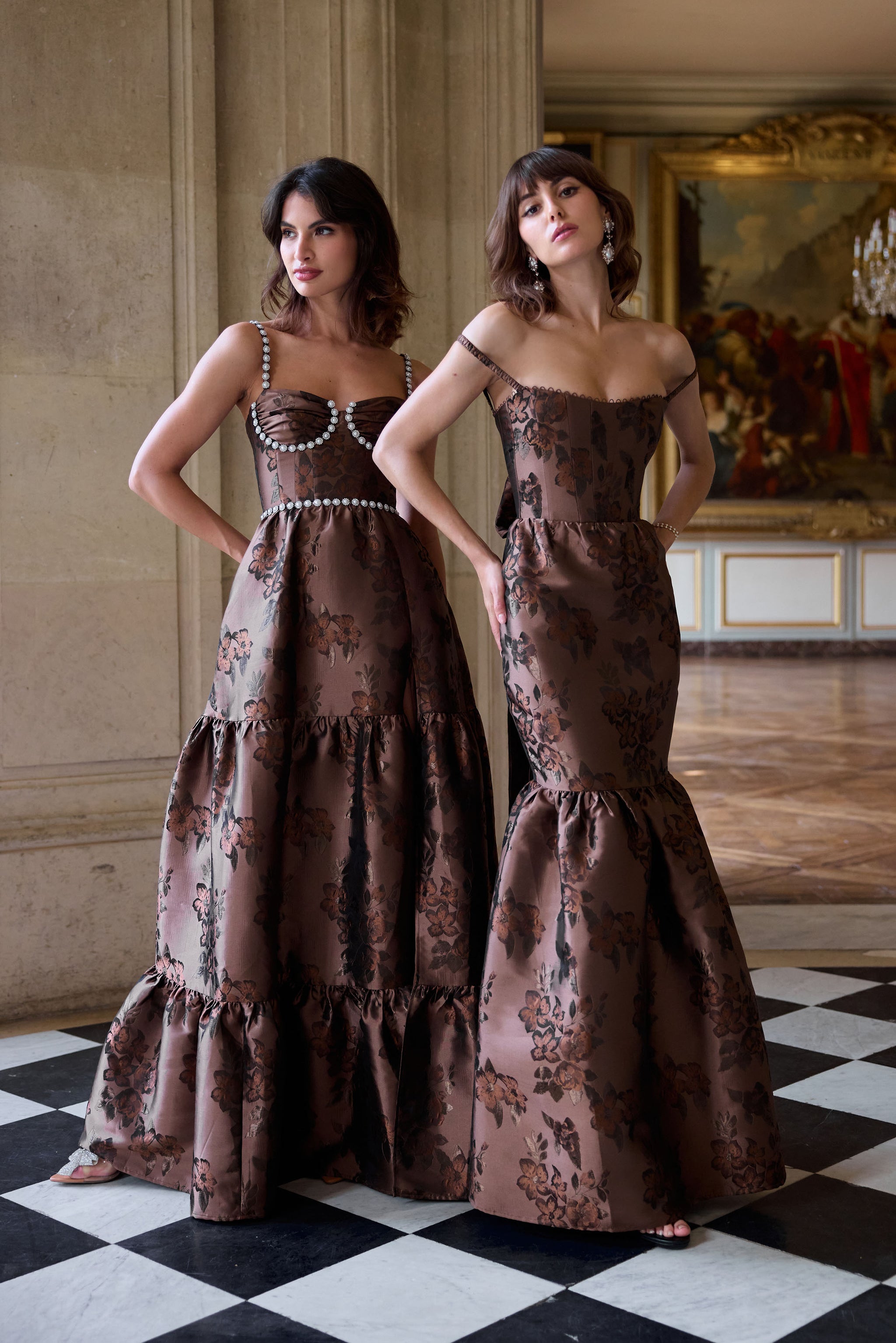 The Lucetta Dress in Cocoa Baroque Floral – V. Chapman