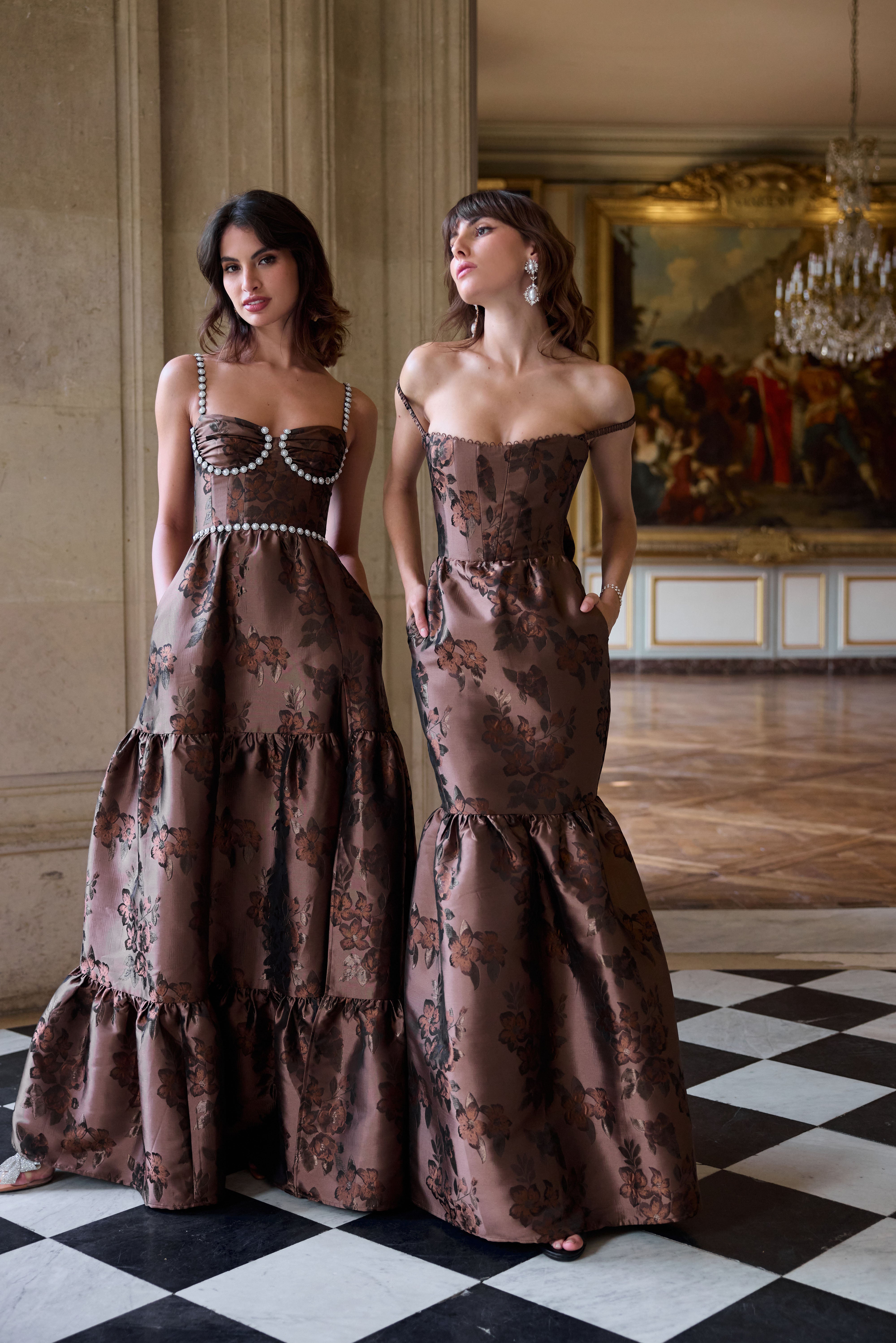 The Cherie Dress in Cocoa Baroque Floral 12 / Cocoa Baroque Floral The Cherie Dress in Cocoa Baroque Floral 12 / Cocoa Baroque Floral