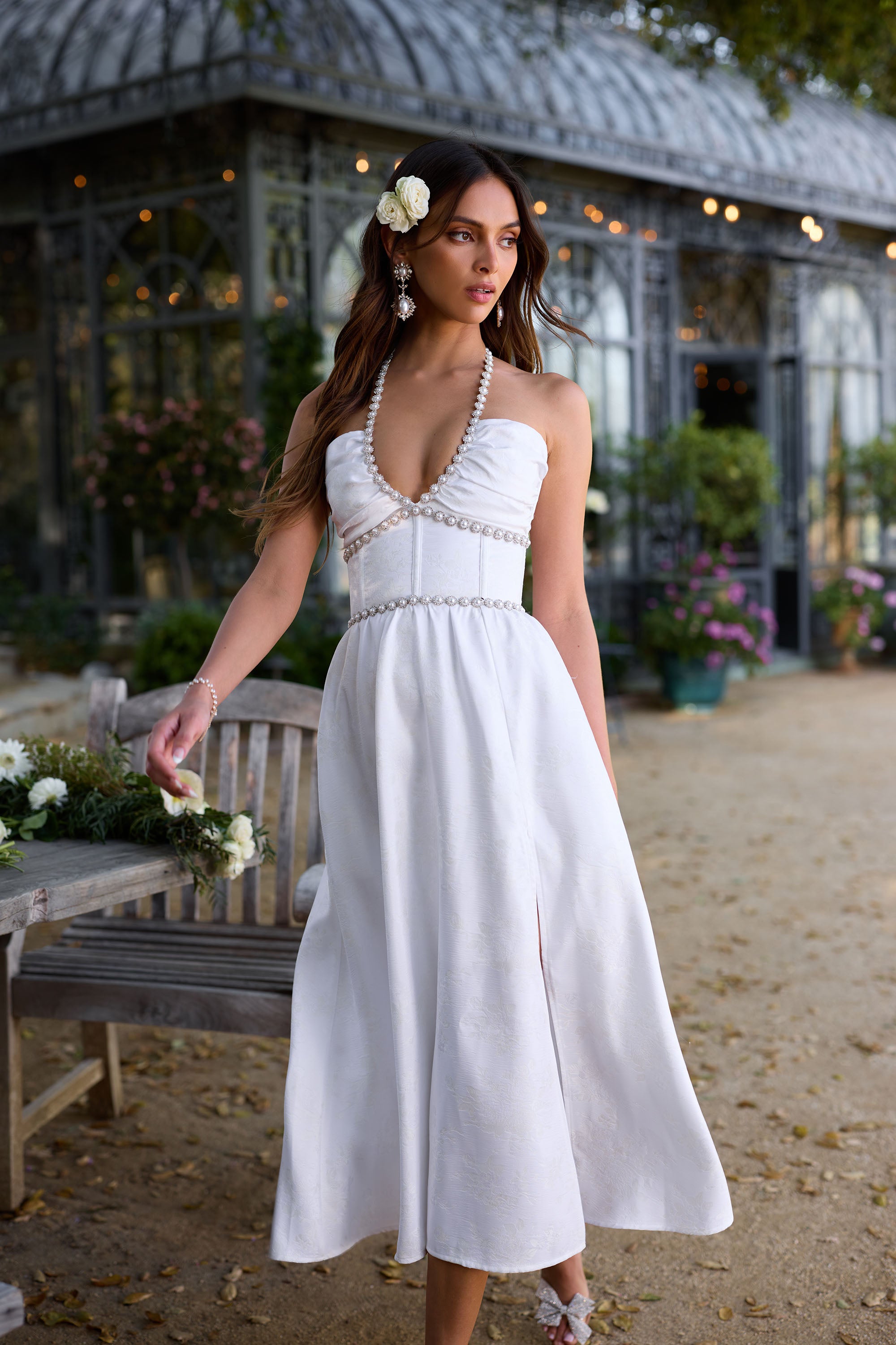 The Heidi Dress in White Windsor Brocade – V. Chapman