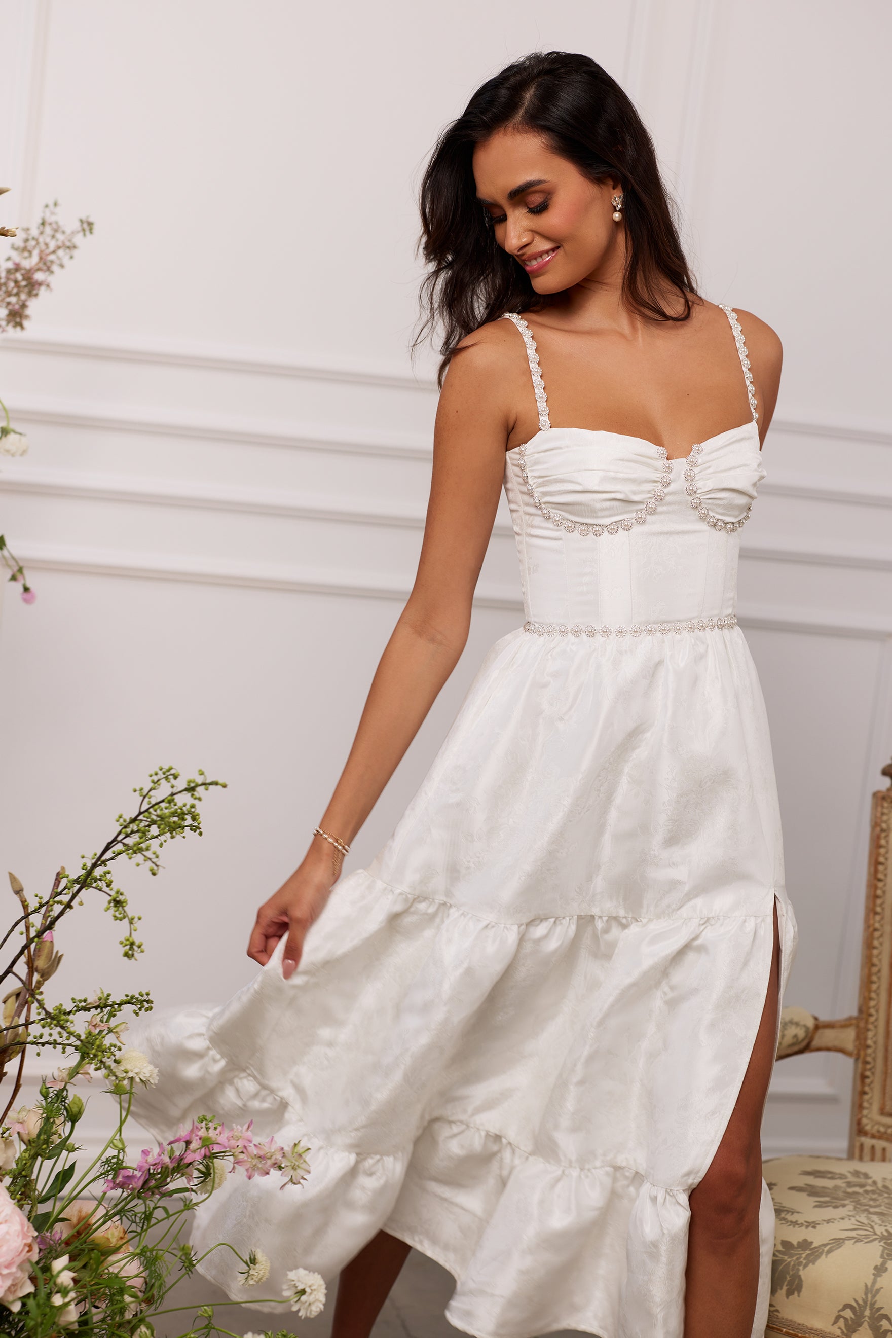 The Lorenza Dress in White Windsor Brocade 10 / White Windsor Brocade The Lorenza Dress in White Windsor Brocade 10 / White Windsor Brocade