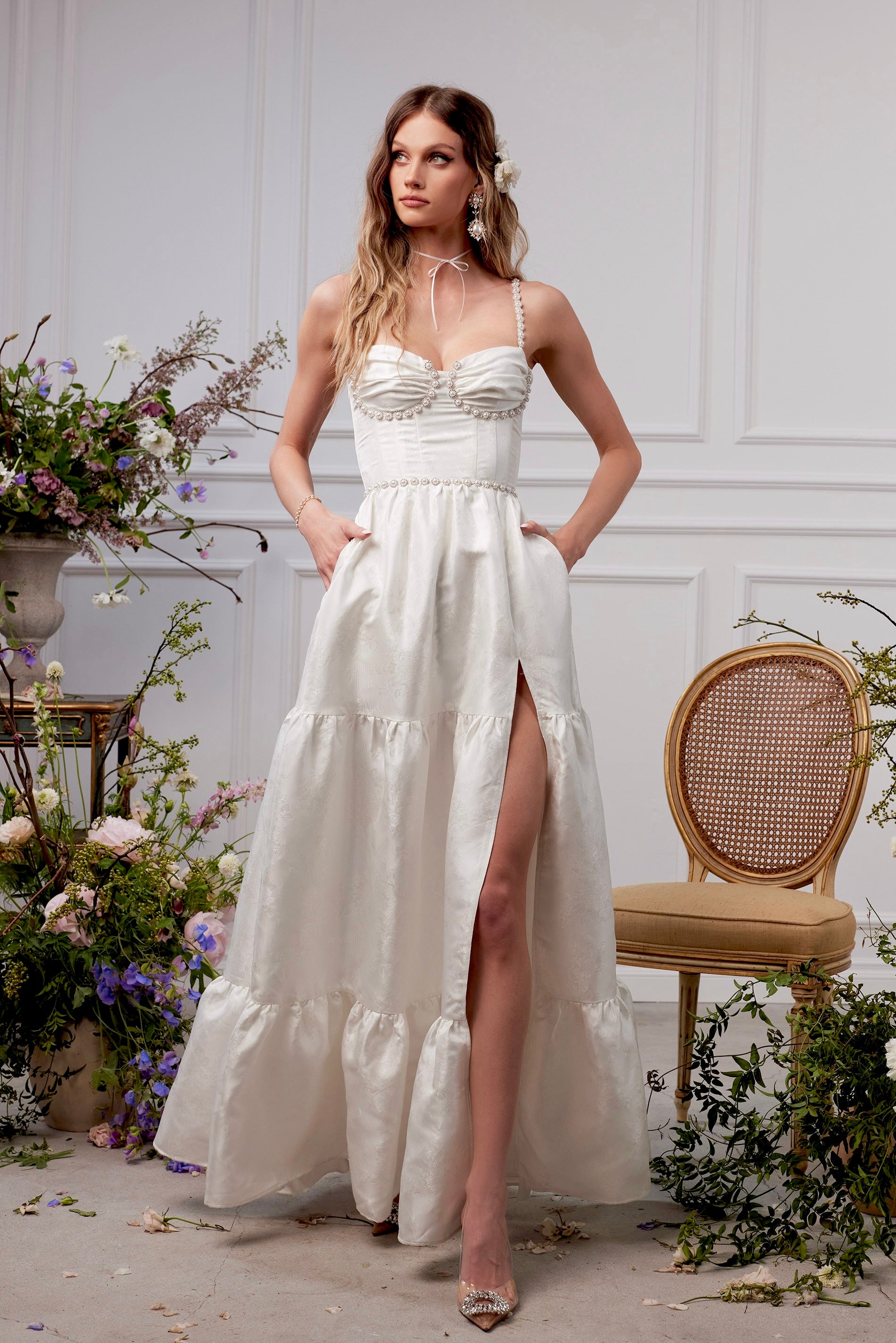The Lucetta Dress in White Windsor Brocade 2 / White Windsor Brocade