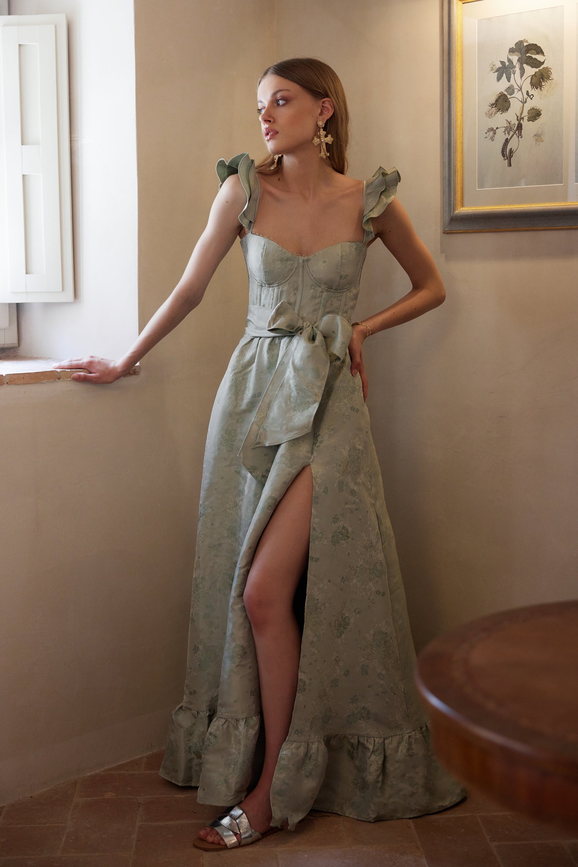 The Veronica Dress in Sage Windsor Brocade 14 / Sage Windsor Brocade