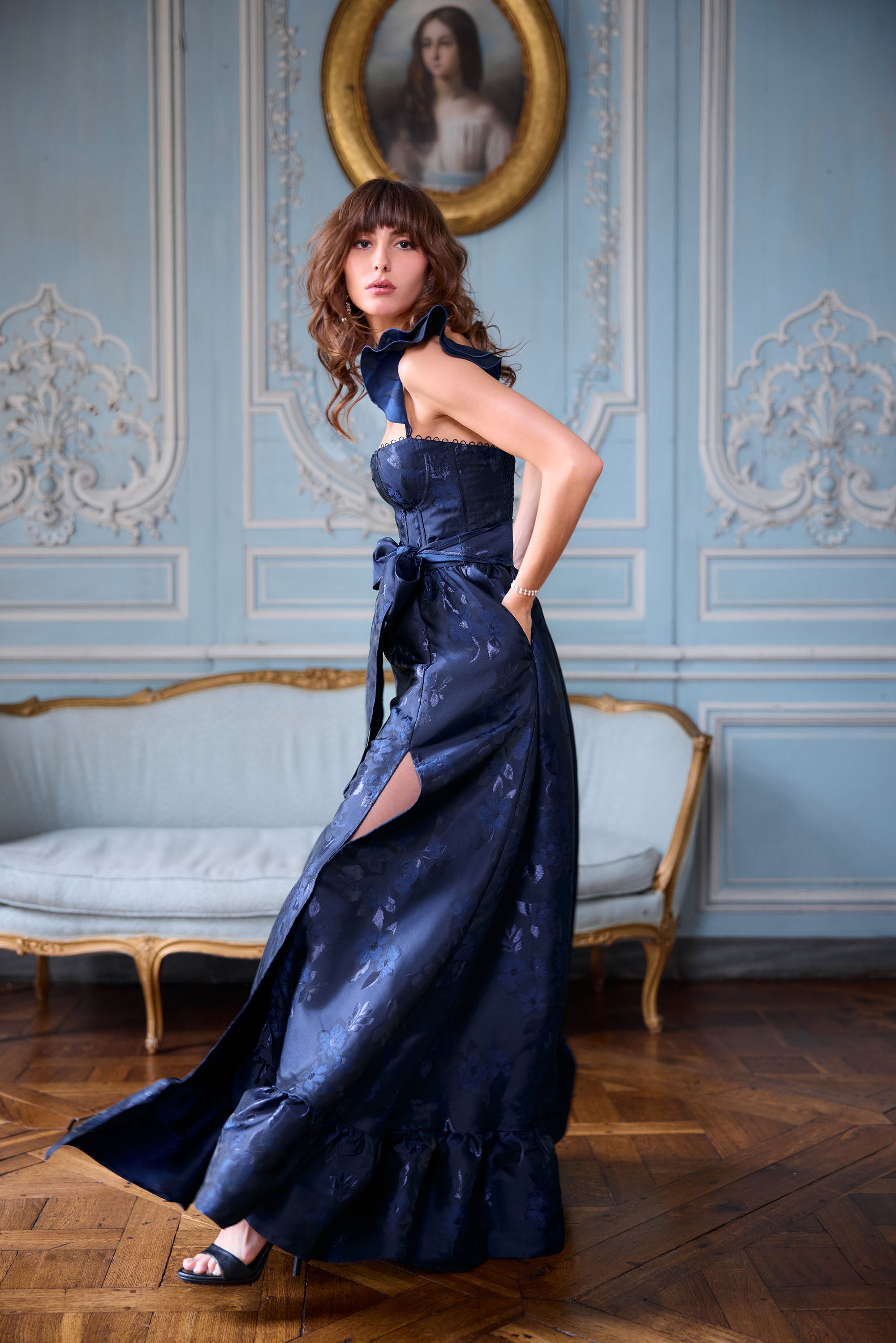 The Veronica Dress in Navy Baroque Floral 0 / Navy Baroque Floral