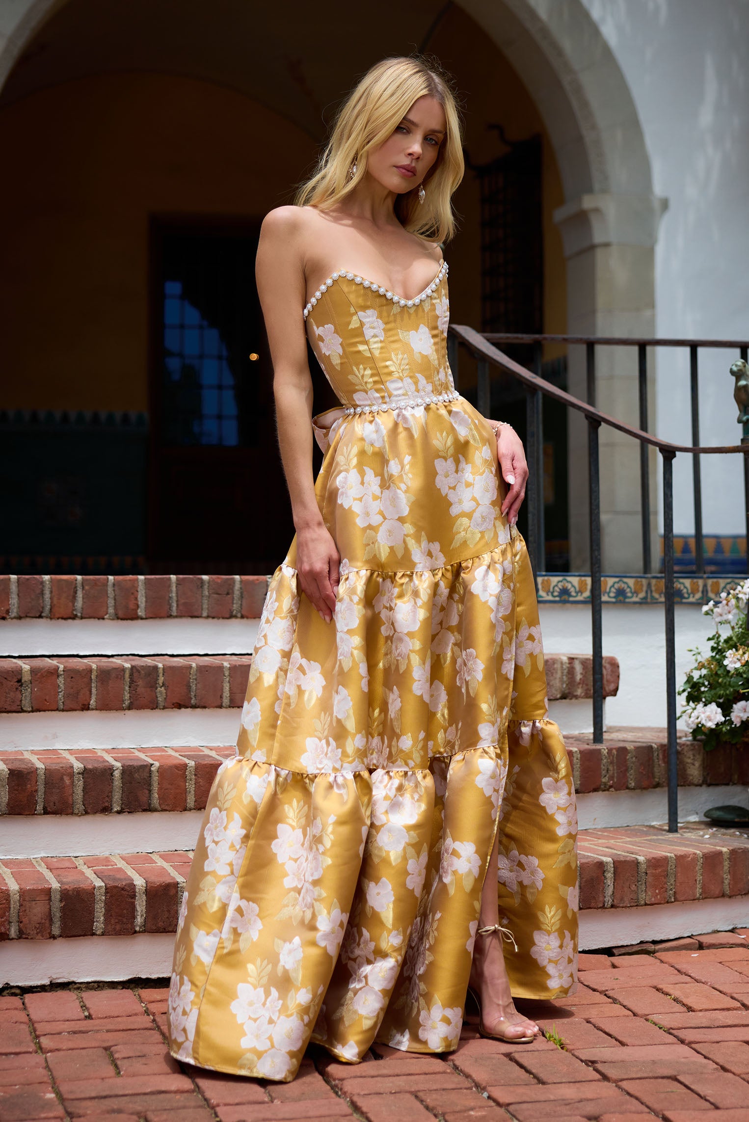 The Vivian Dress in Gold Baroque Floral 0 / Gold Baroque Floral The Vivian Dress in Gold Baroque Floral 0 / Gold Baroque Floral