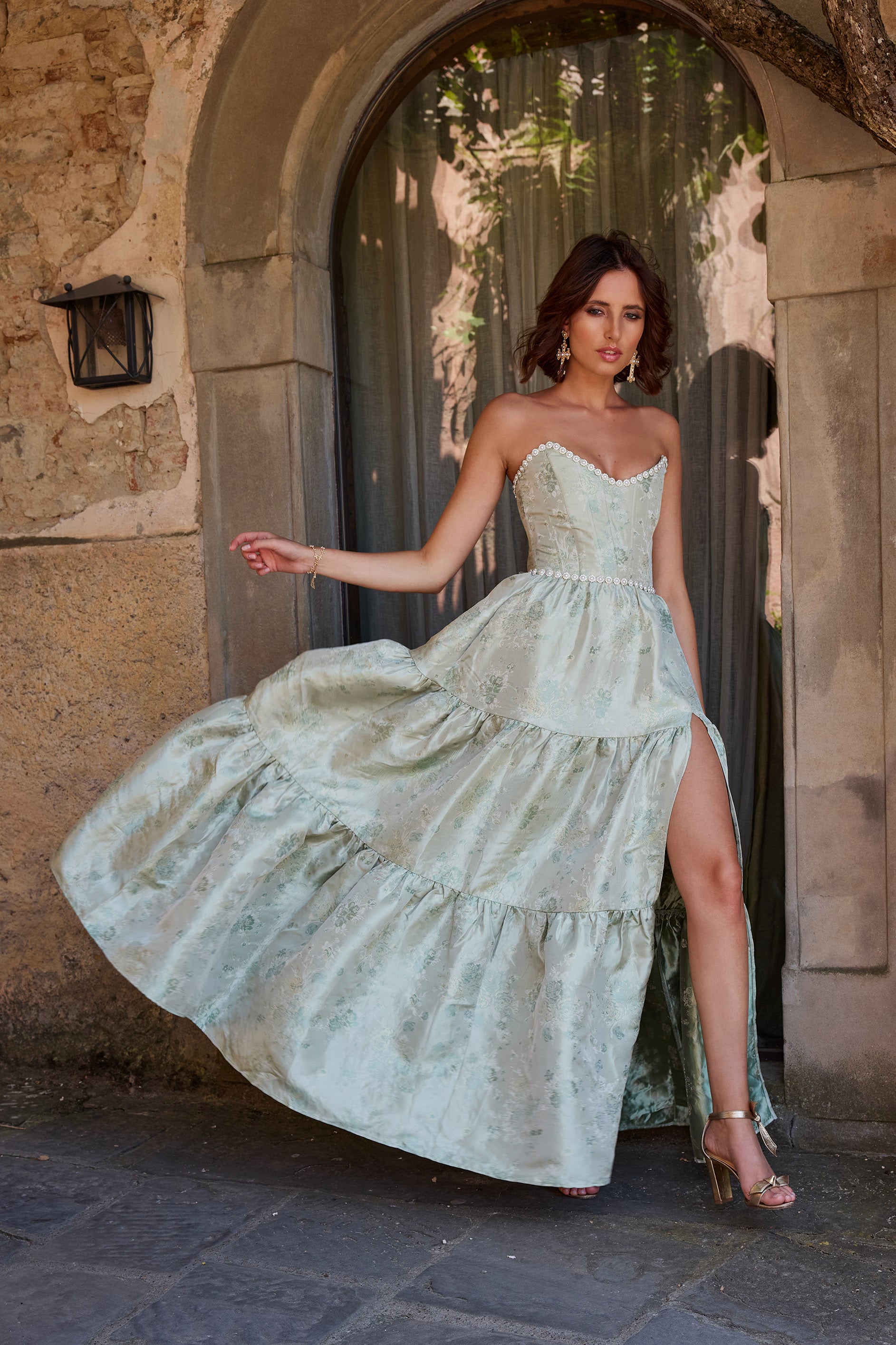 The Vivian Dress in Sage Windsor Brocade 12 / Sage Windsor Brocade The Vivian Dress in Sage Windsor Brocade 12 / Sage Windsor Brocade
