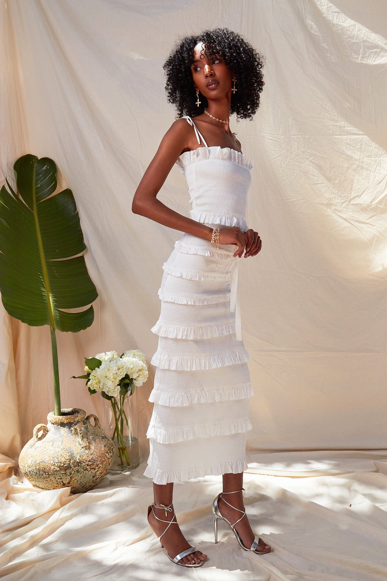long dress with ruffles at the bottom Barcelona Ruffle Maxi Dress