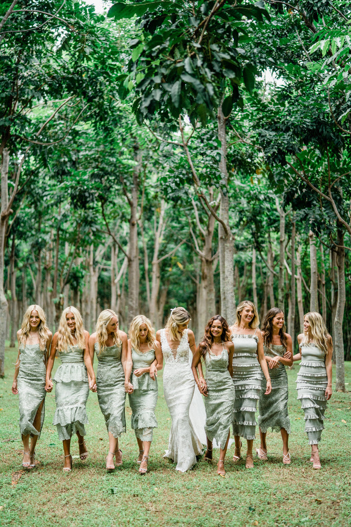 Customer photo of bridesmaids wearing various V. Chapman dress in Sage.