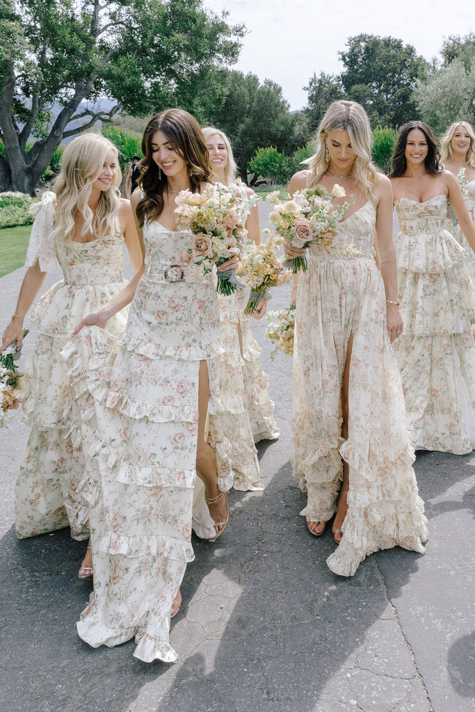 Group photo of The Lisianthus, Grace, and Carmen Dresses in Carmel Valley Rose floral print